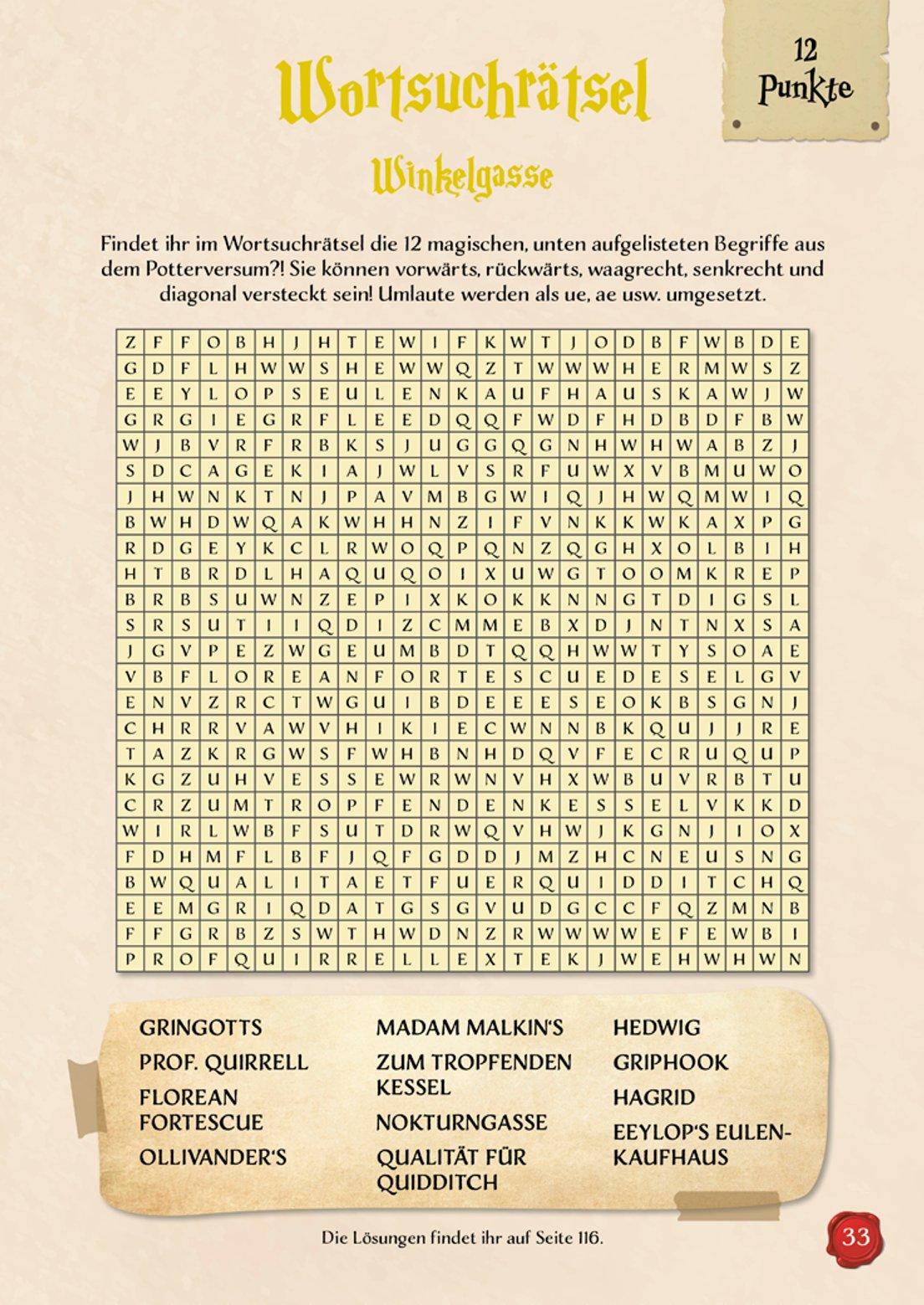 Beispielinhalt (Bild) Das große Rätsel- & Quizbuch für alle Potterheads (von der bekannten Bloggerin Susi Strickliesel)