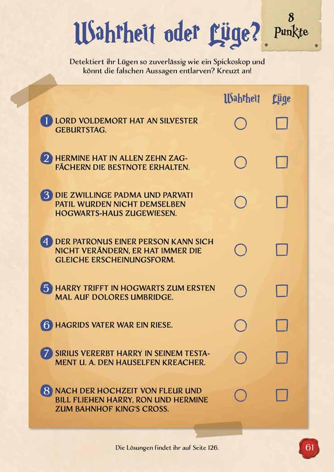 Beispielinhalt (Bild) Das große Rätsel- & Quizbuch für alle Potterheads (von der bekannten Bloggerin Susi Strickliesel)