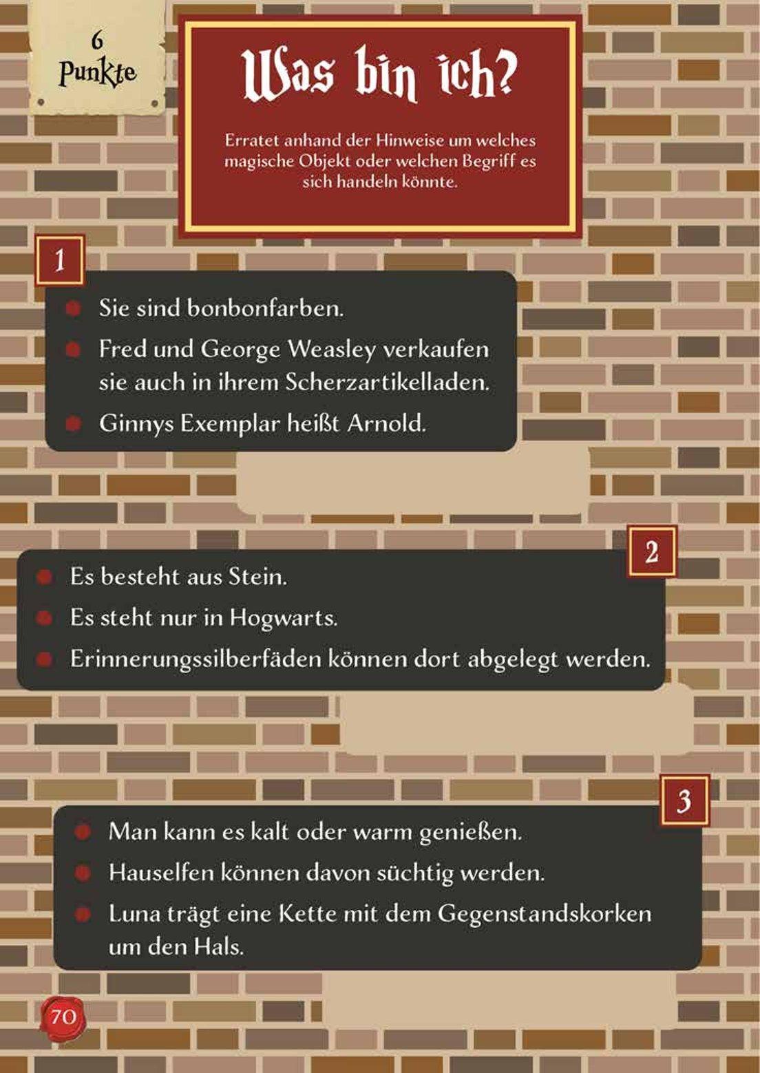 Beispielinhalt (Bild) Das große Rätsel- & Quizbuch für alle Potterheads (von der bekannten Bloggerin Susi Strickliesel)