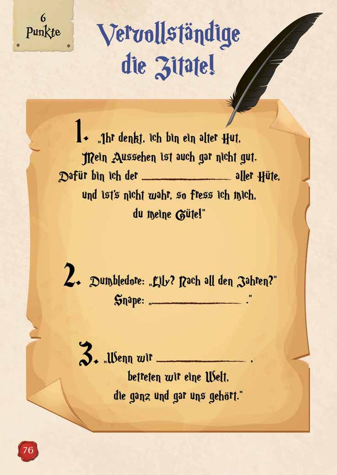 Beispielinhalt (Bild) Das große Rätsel- & Quizbuch für alle Potterheads (von der bekannten Bloggerin Susi Strickliesel)