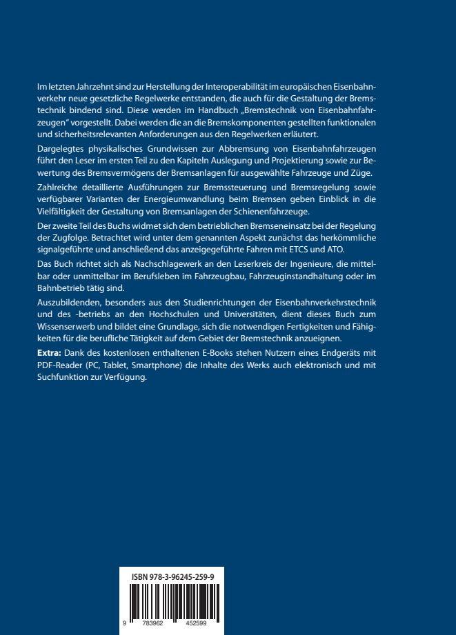 Rückseitencover Handbuch Bremstechnik von Eisenbahnfahrzeugen