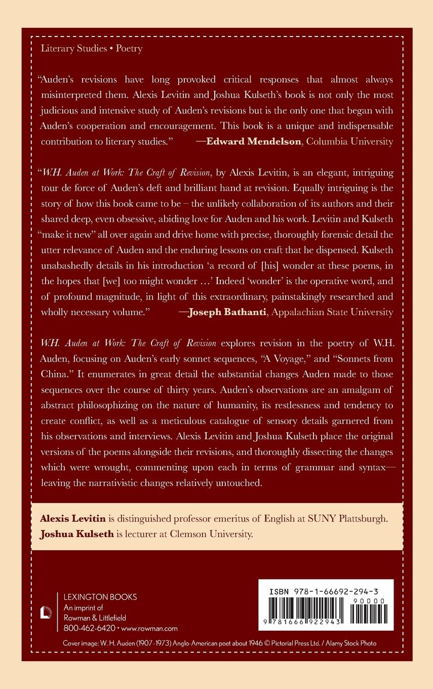 Rückseitencover W.H. Auden at Work