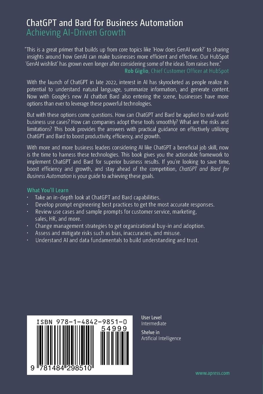 Rückseitencover ChatGPT and Bard for Business Automation