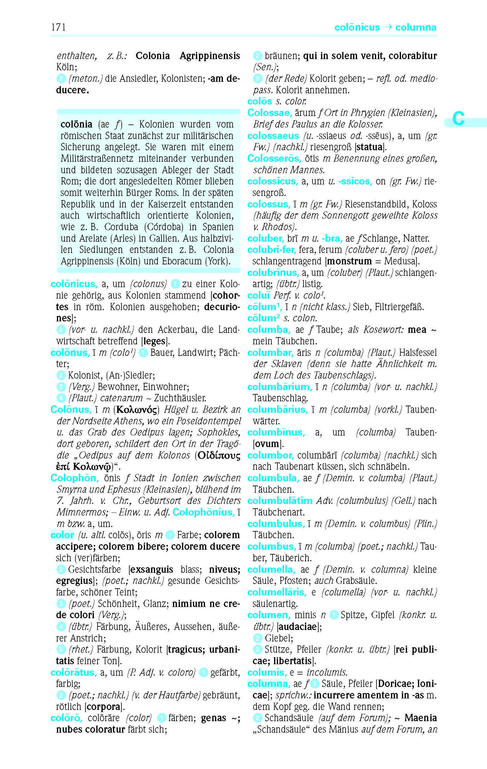 Beispielinhalt (Bild) PONS Wörterbuch für Schule und Studium Latein