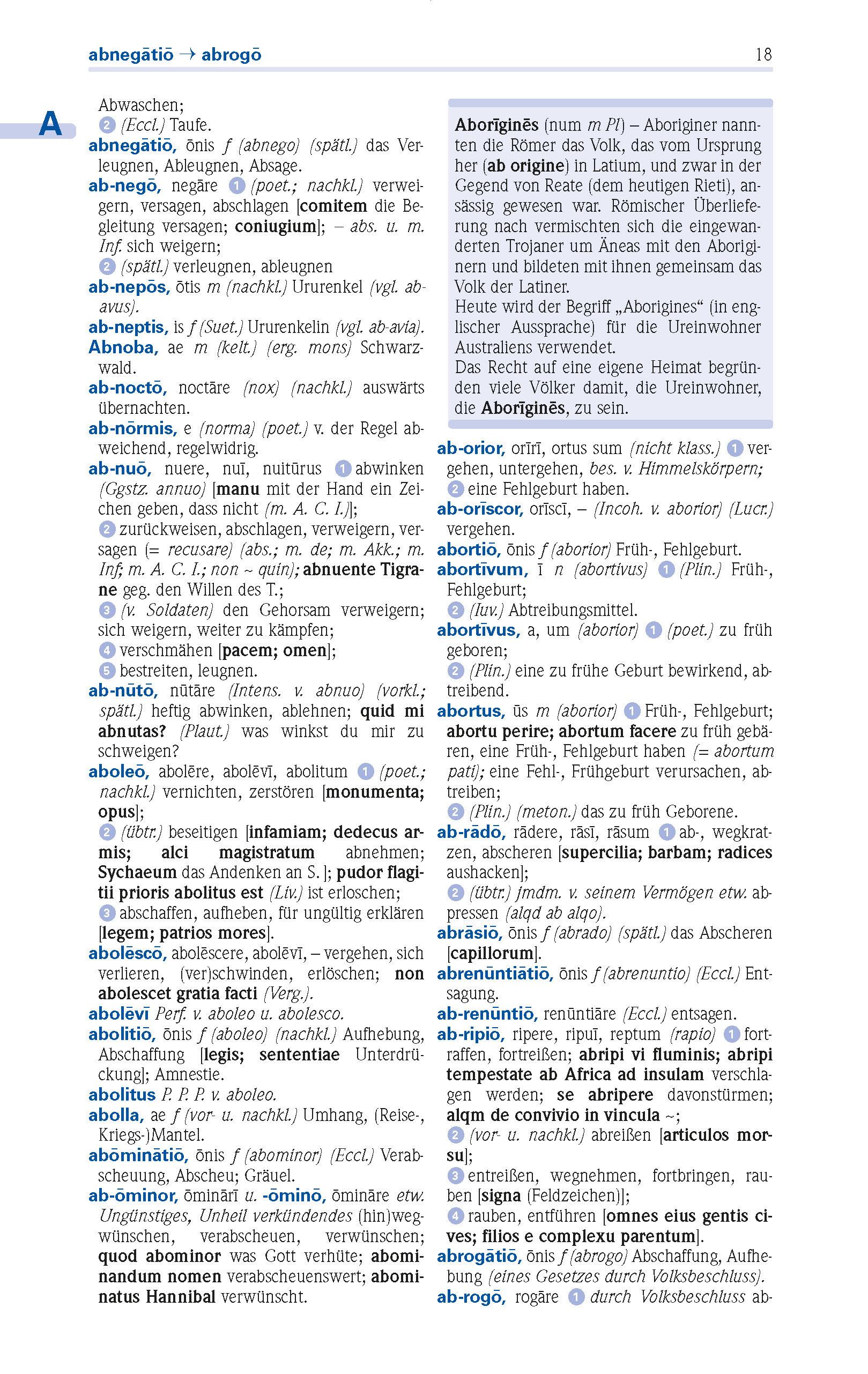 Beispielinhalt (Bild) PONS Wörterbuch für Schule und Studium Latein