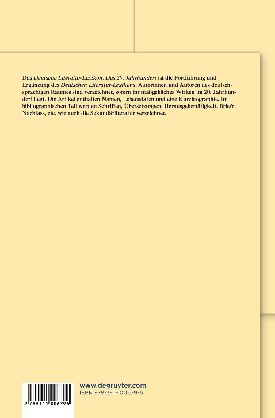 Rückseitencover Deutsches Literatur-Lexikon. Das 20. Jahrhundert. Mehler - Miller