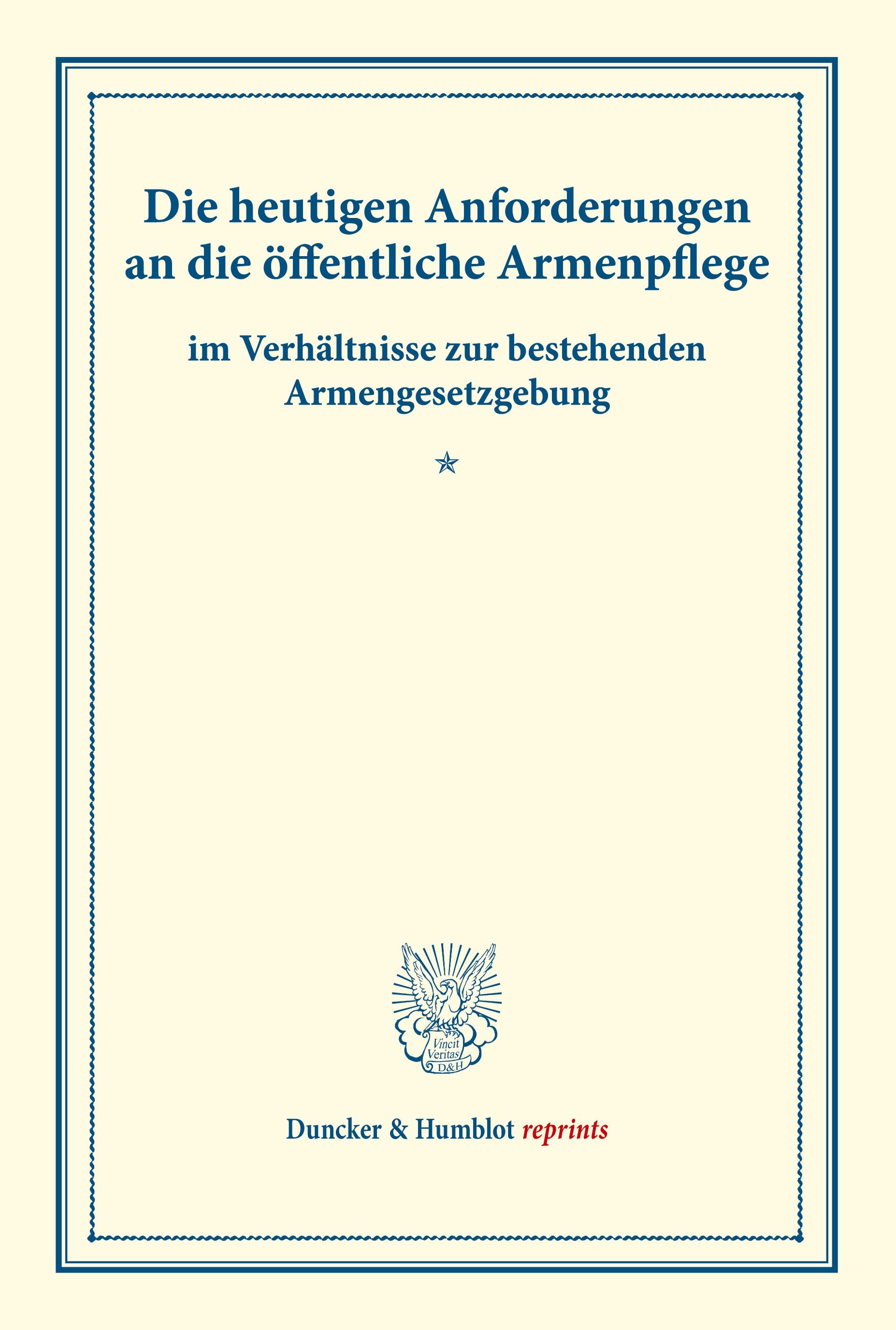 Vorderes Coverbild Die heutigen Anforderungen an die öffentliche Armenpflege