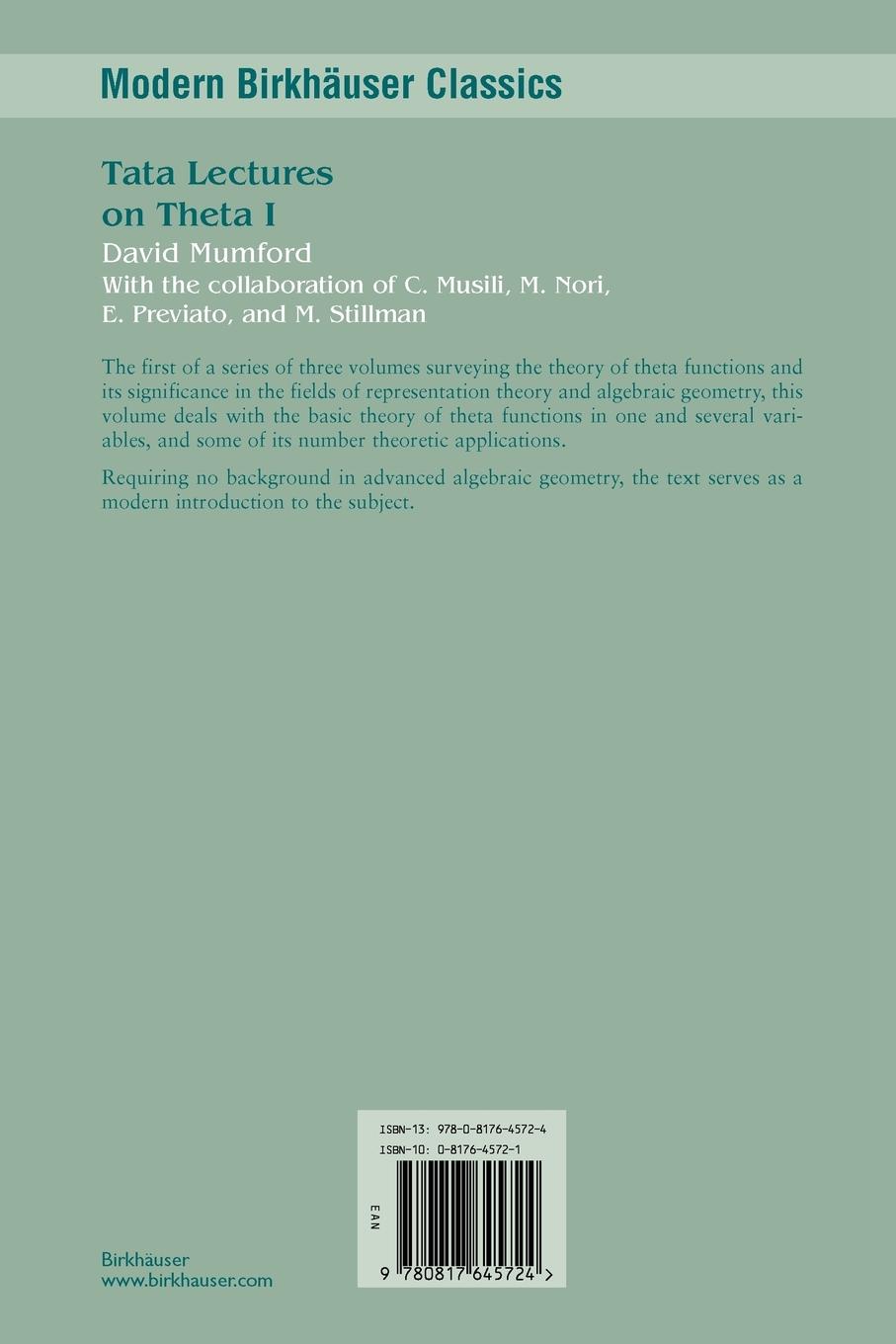 Rückseitencover Tata Lectures on Theta I