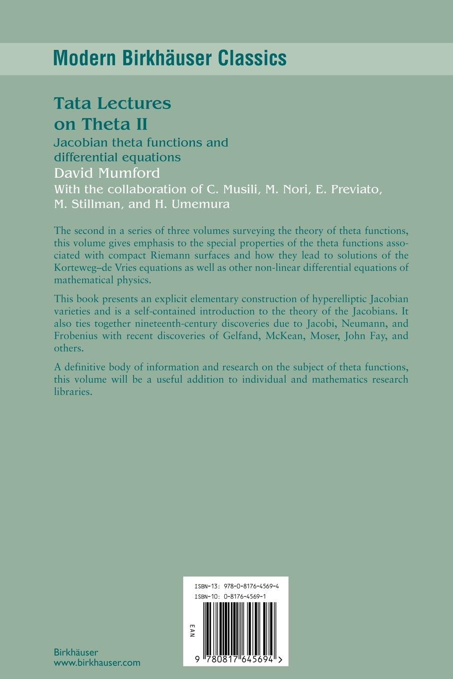 Rückseitencover Tata Lectures on Theta II