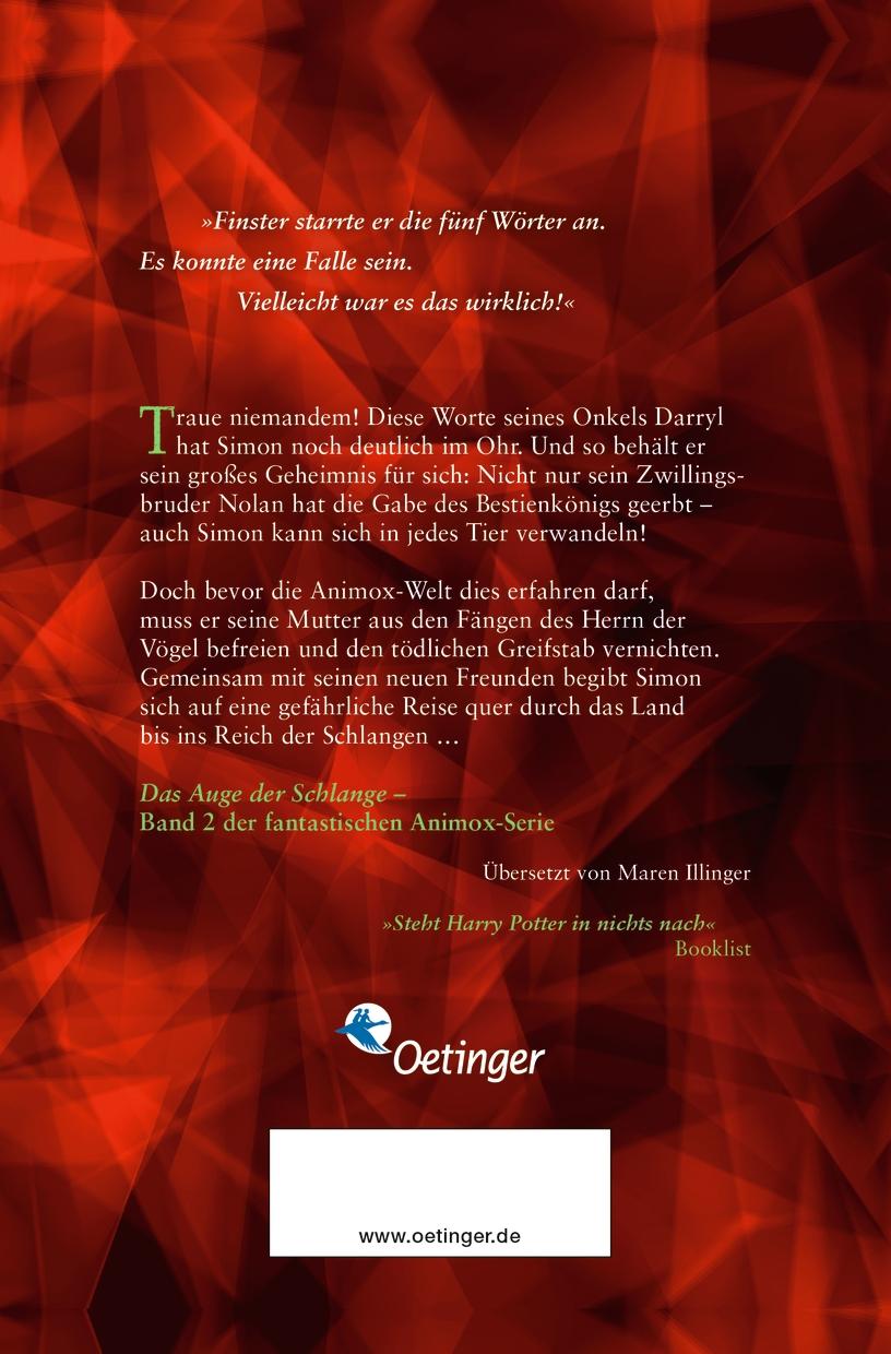 Rückseitencover Animox 2. Das Auge der Schlange