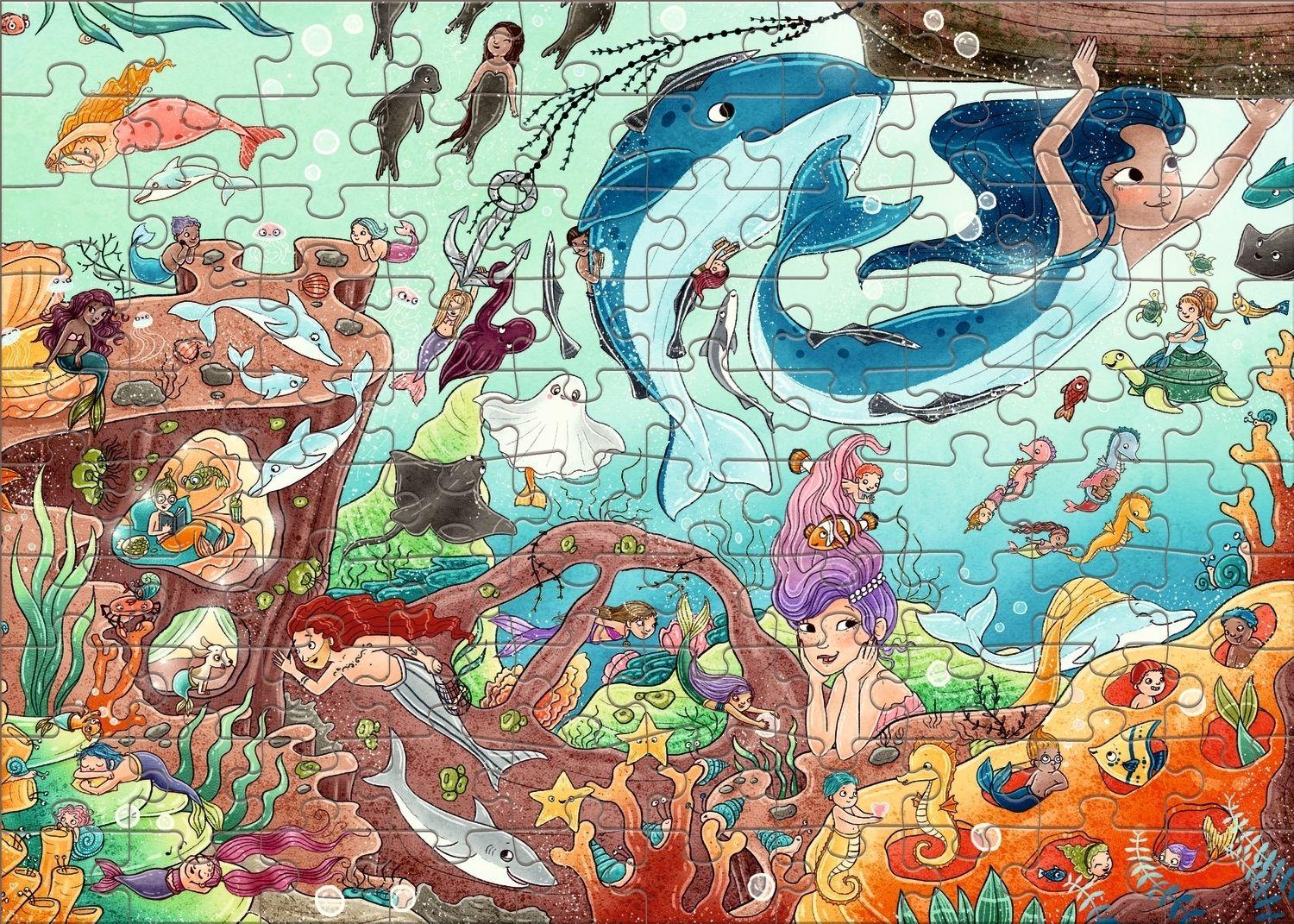 Beispielinhalt (Bild) Meerjungfrauen. Puzzle im Buch. 100 Teile