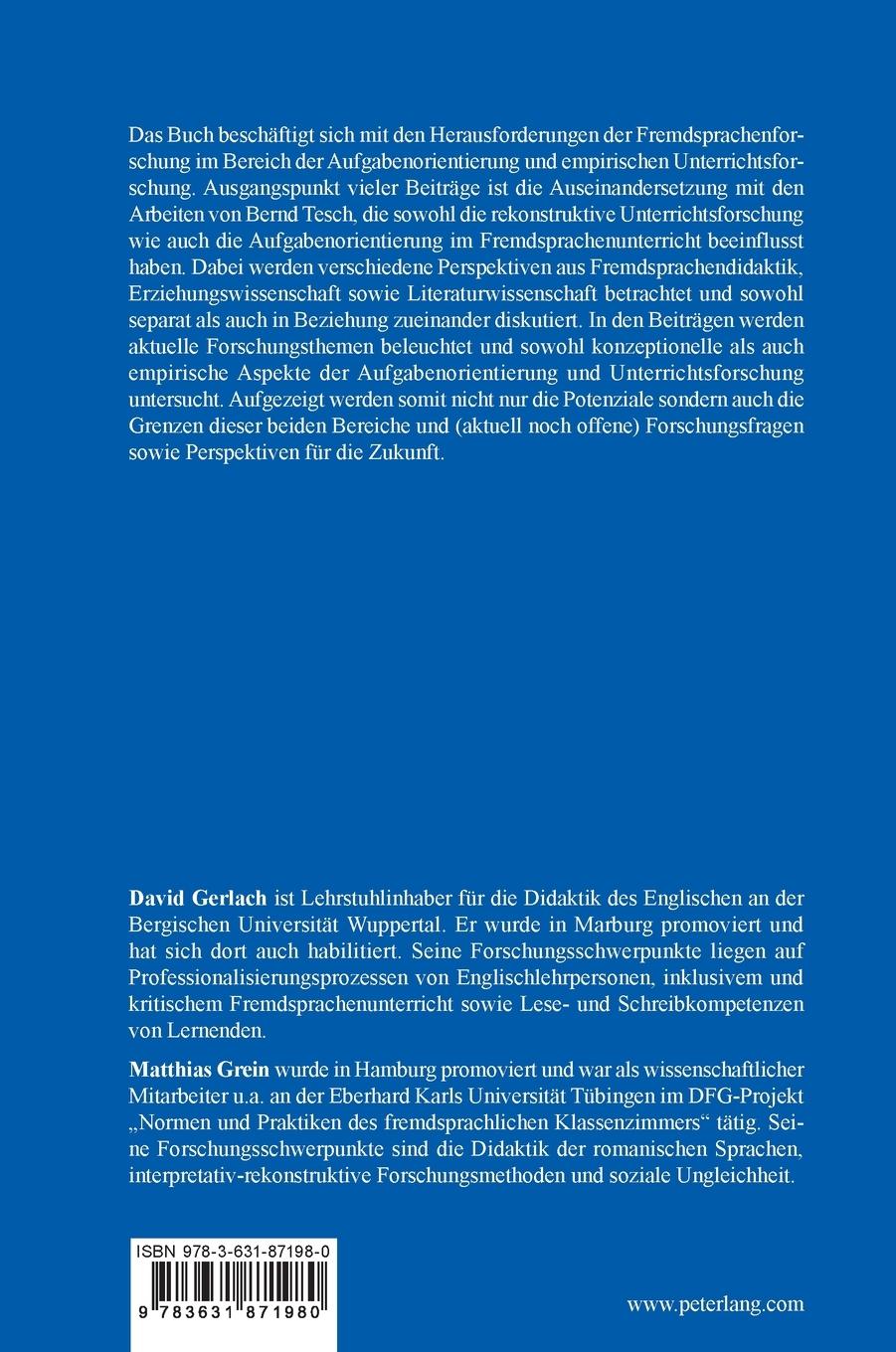 Rückseitencover Aufgaben in der Unterrichtsforschung - Aufgaben der Unterrichtsforschung