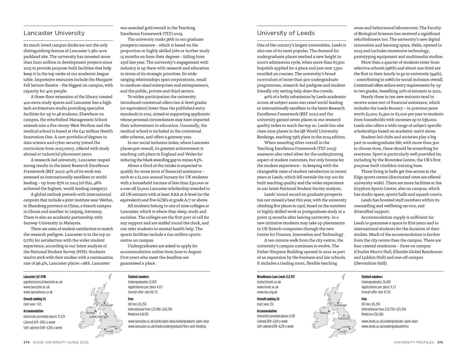 Beispielinhalt (Bild) The Times Good University Guide 2025