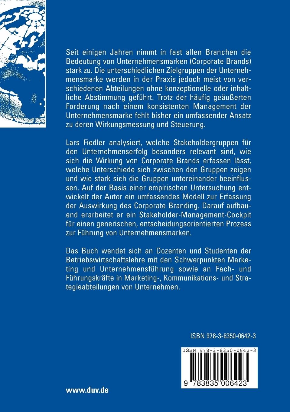 Rückseitencover Stakeholderspezifische Wirkung von Corporate Brands