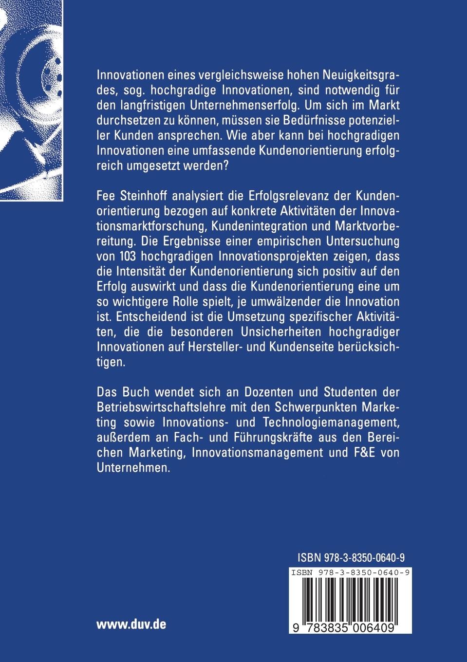 Rückseitencover Kundenorientierung bei hochgradigen Innovationen