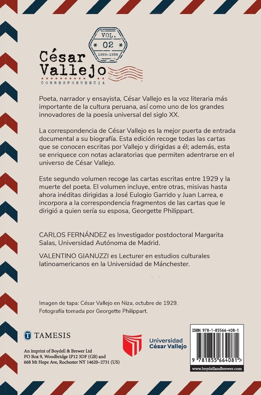 Rückseitencover César Vallejo. Correspondencia