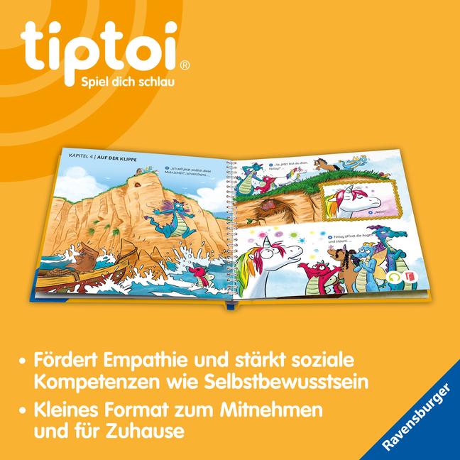 Beispielinhalt (Bild) tiptoi® Bildergeschichten über den Umgang mit Gefühlen - Darro Drache und die Sache mit dem Mut