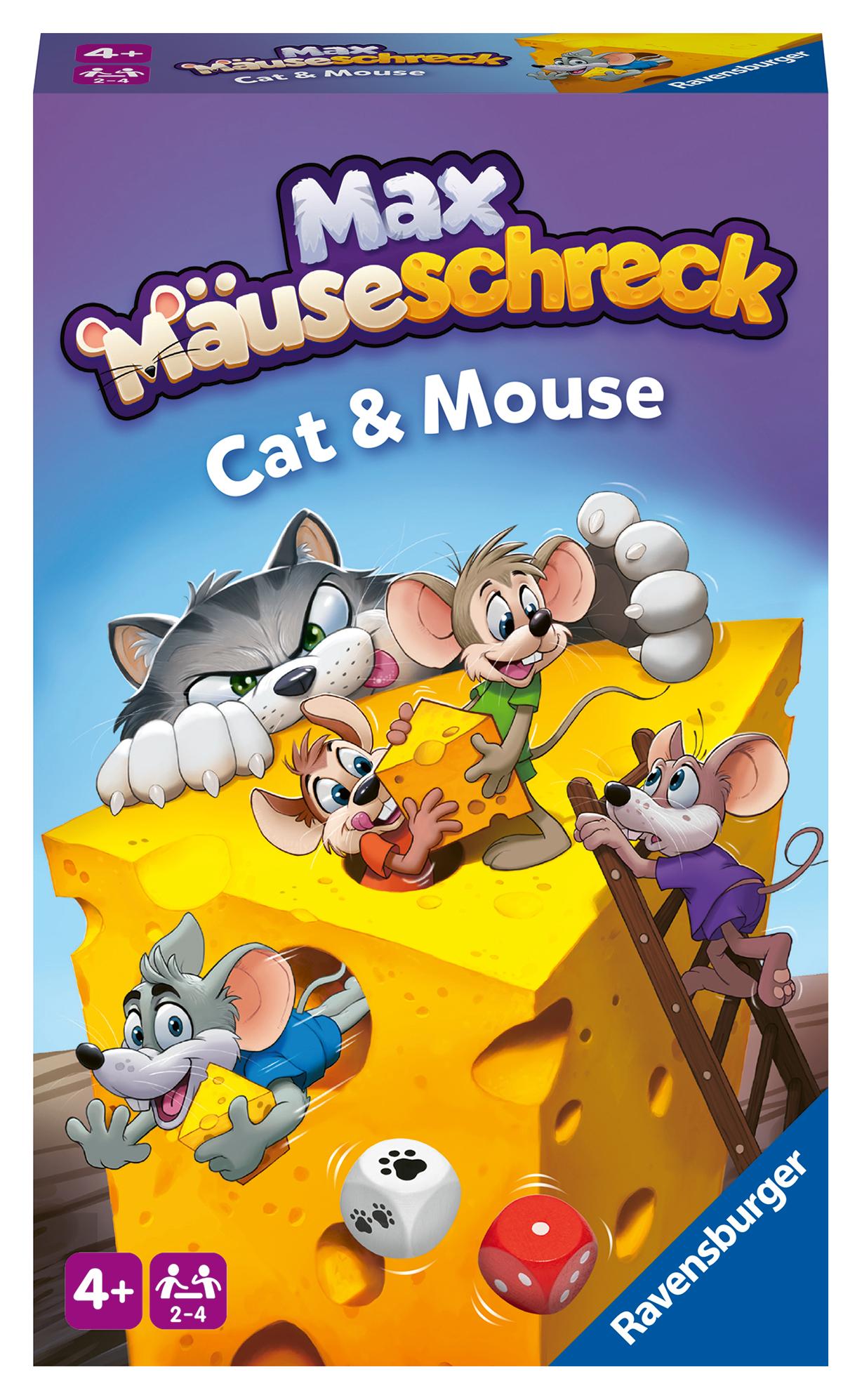Vorderes Coverbild Ravensburger 22466 - Max Mäuseschreck- Kompaktes Katz & Maus Spiel für Kinder ab 4 Jahren, Würfel- und Sammelspiel für 2-4 Spieler