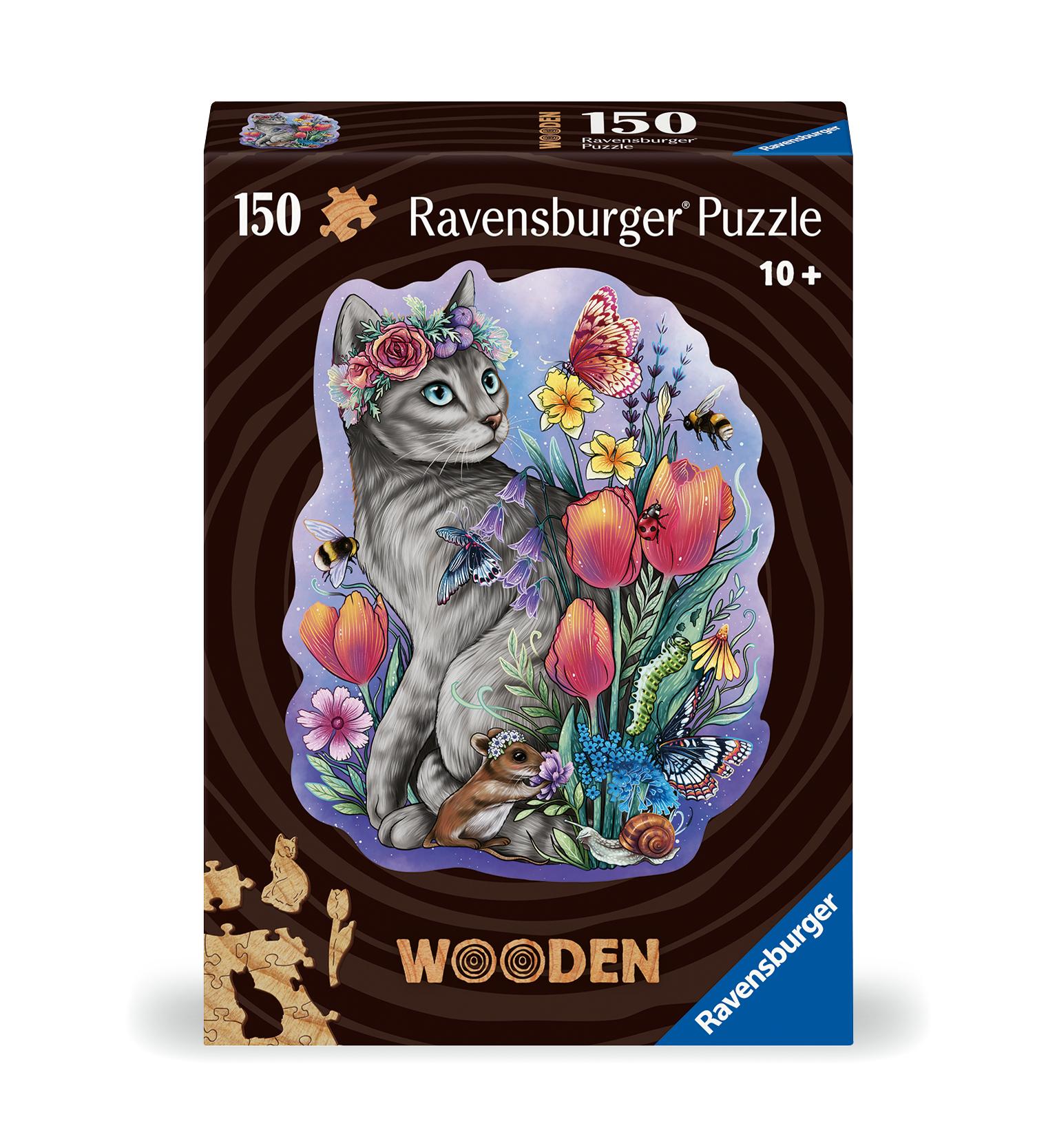 Vorderes Coverbild WOODEN Puzzle - Frühlingskatze - konturgeformtes Holzpuzzle mit 150 Teilen