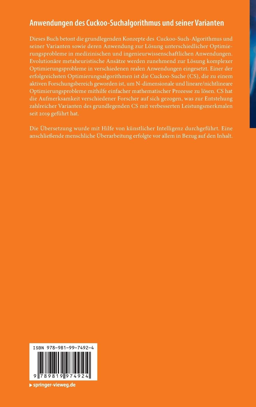 Rückseitencover Anwendungen des Cuckoo-Suchalgorithmus und seiner Varianten