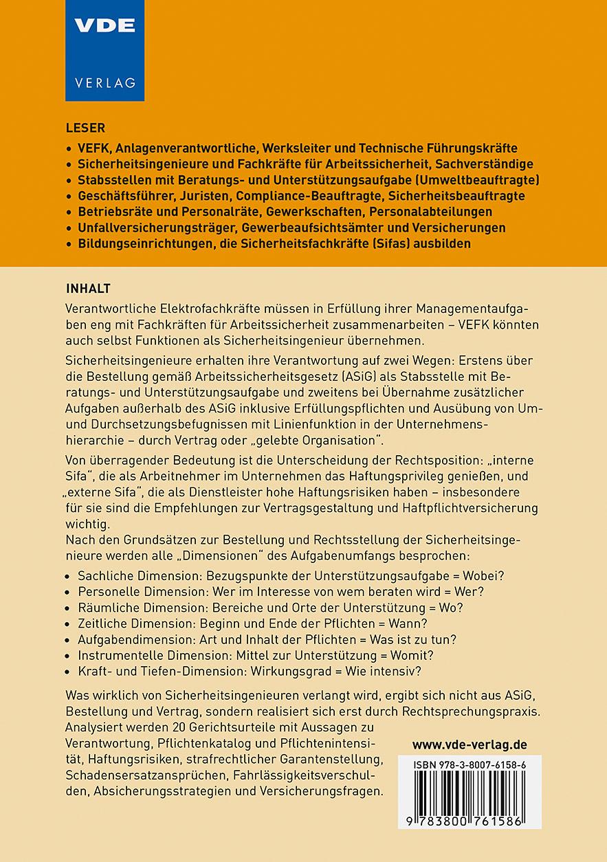 Rückseitencover Verantwortung und Haftung der Sicherheitsingenieure
