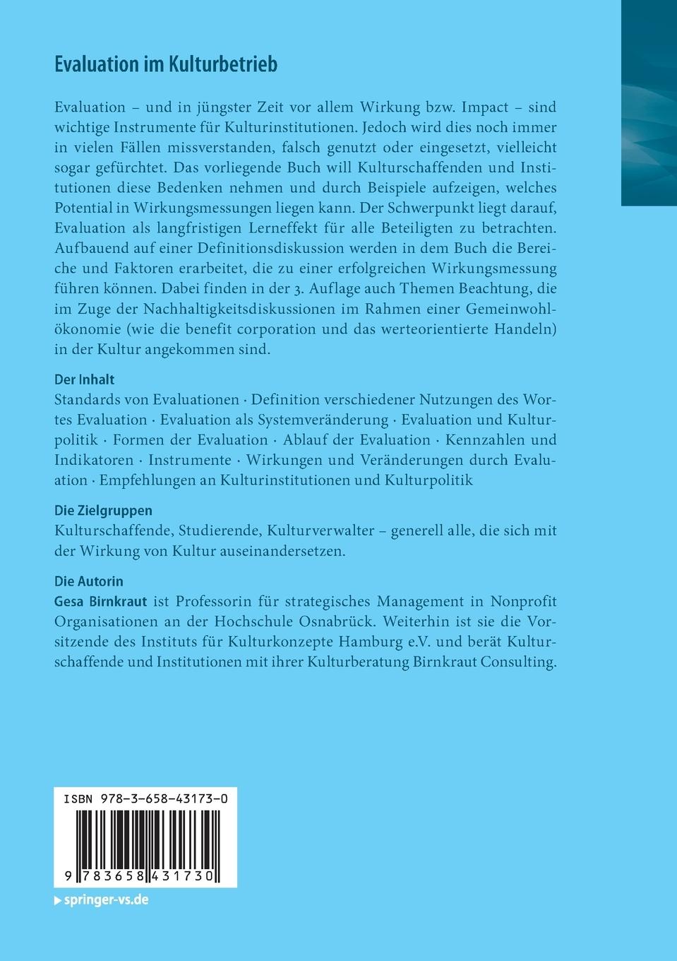 Rückseitencover Evaluation im Kulturbetrieb