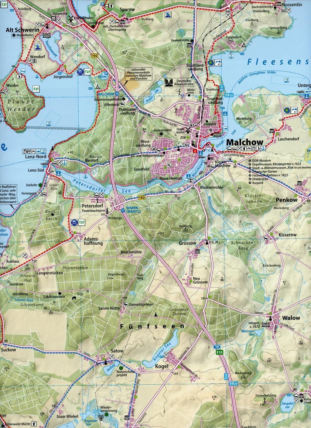 Beispielinhalt (Bild) Rad- und Wanderkarte Müritz und Plauer See