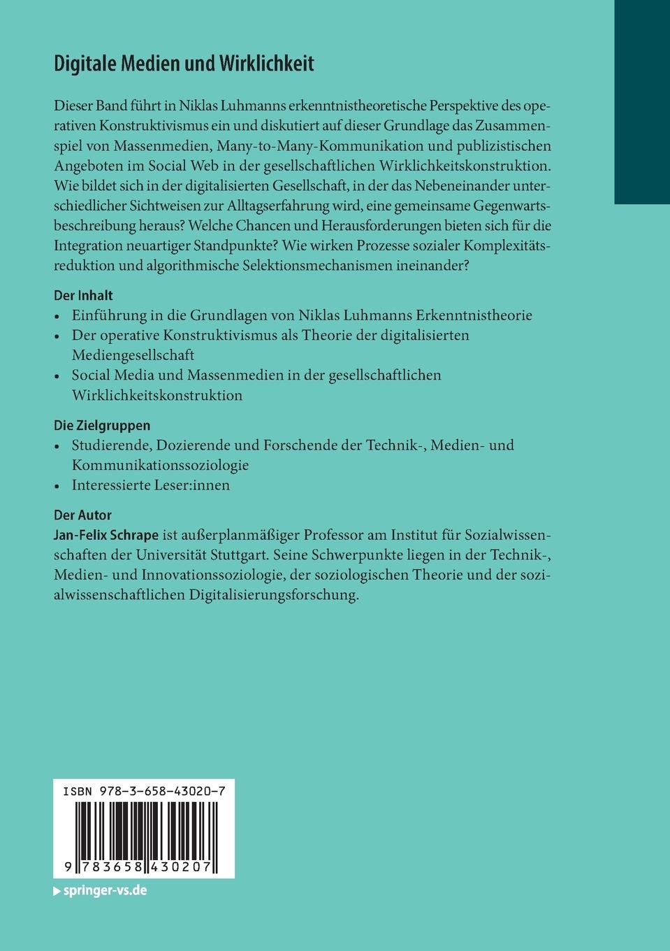 Rückseitencover Digitale Medien und Wirklichkeit