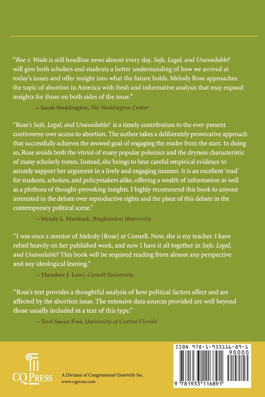 Rückseitencover Safe, Legal, and Unavailable? Abortion Politics in the United States