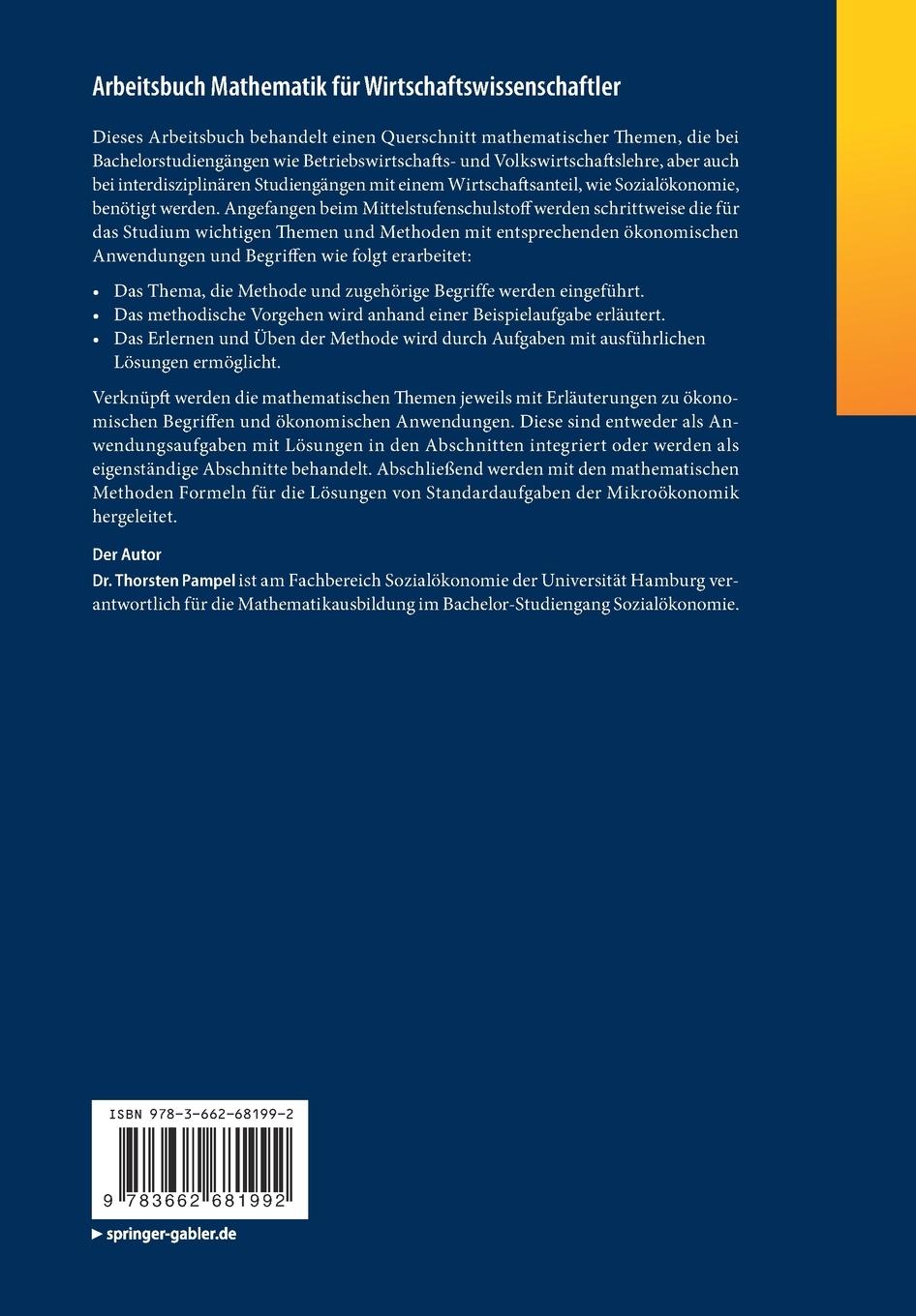 Rückseitencover Arbeitsbuch Mathematik für Wirtschaftswissenschaftler