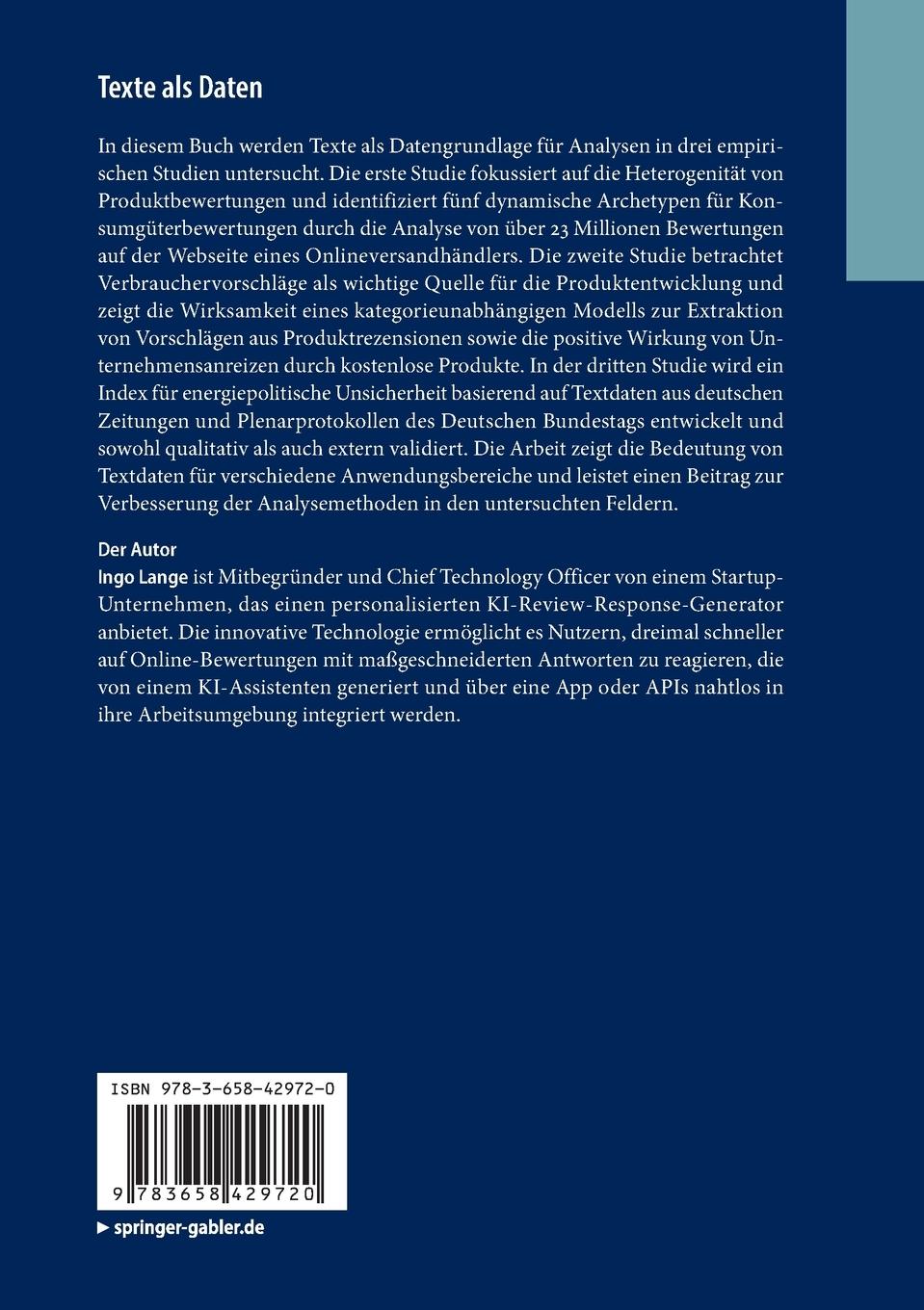 Rückseitencover Texte als Daten