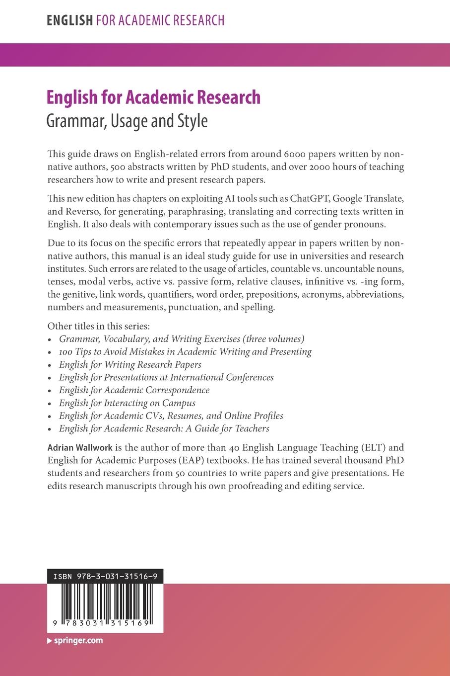 Rückseitencover English for Academic Research: Grammar, Usage and Style