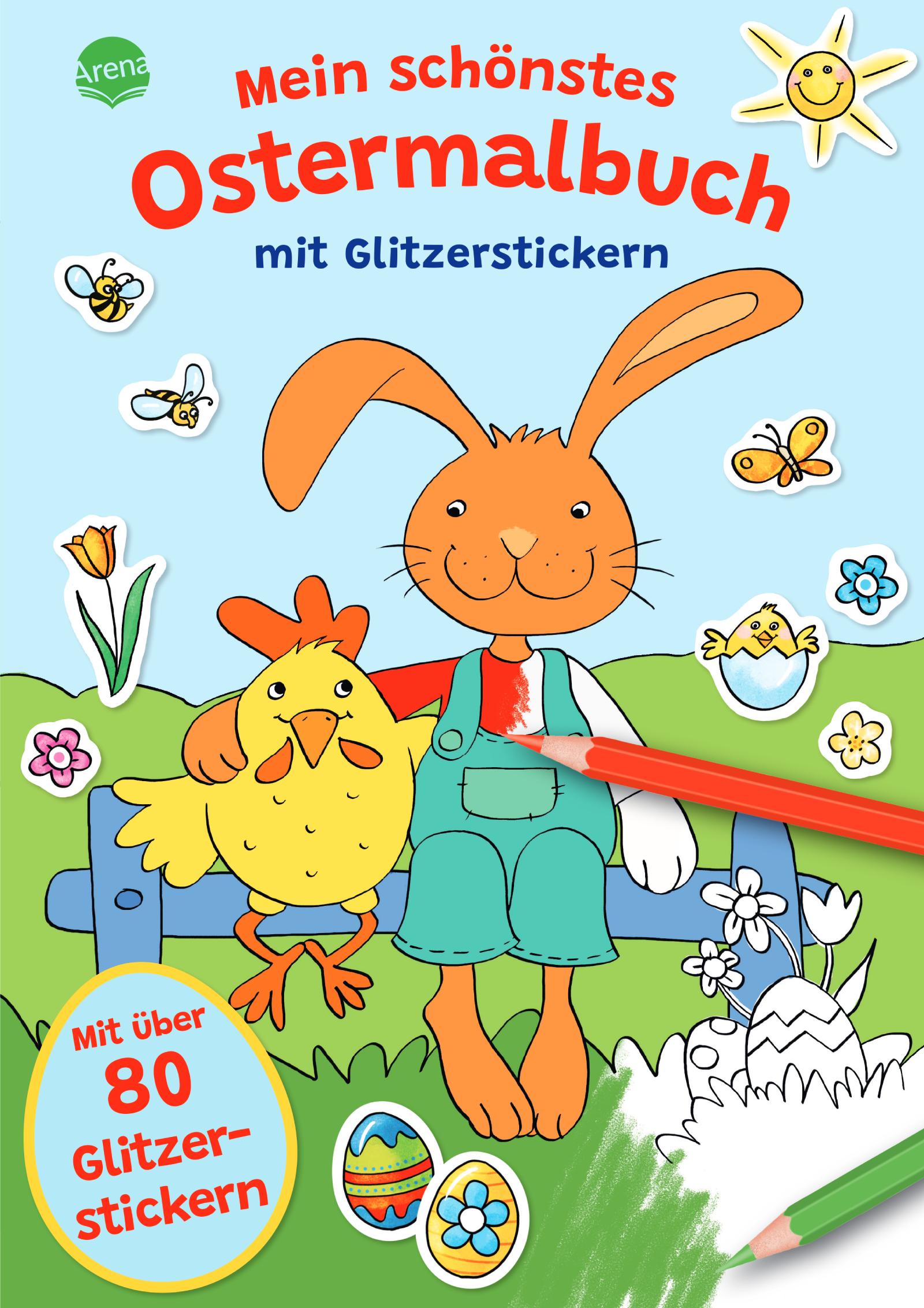 Vorderes Coverbild Mein schönstes Ostermalbuch mit Glitzerstickern (Mit über 80 Glitzerstickern)
