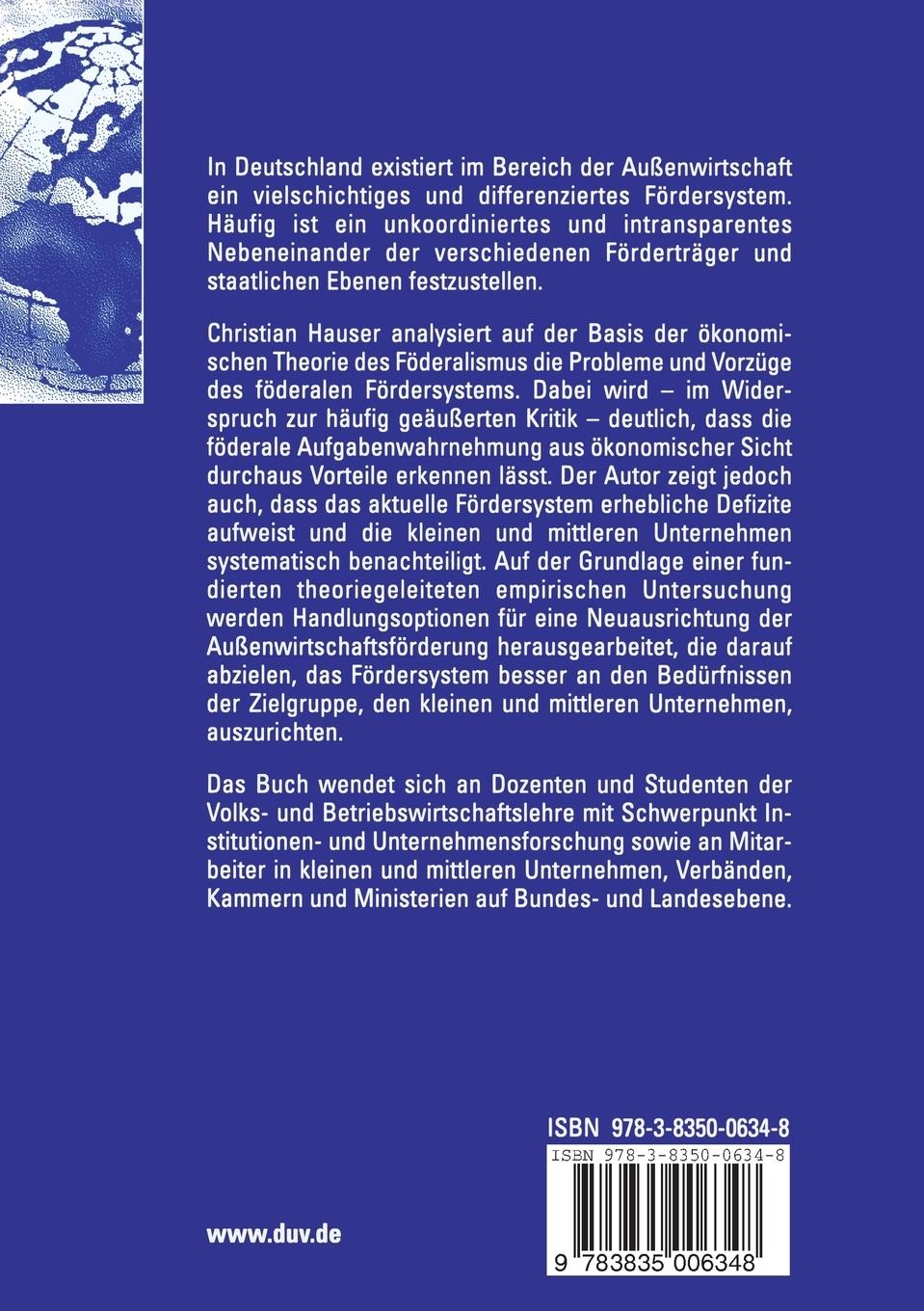 Rückseitencover Außenwirtschaftsförderung für kleine und mittlere Unternehmen in der Bundesrepublik Deutschland