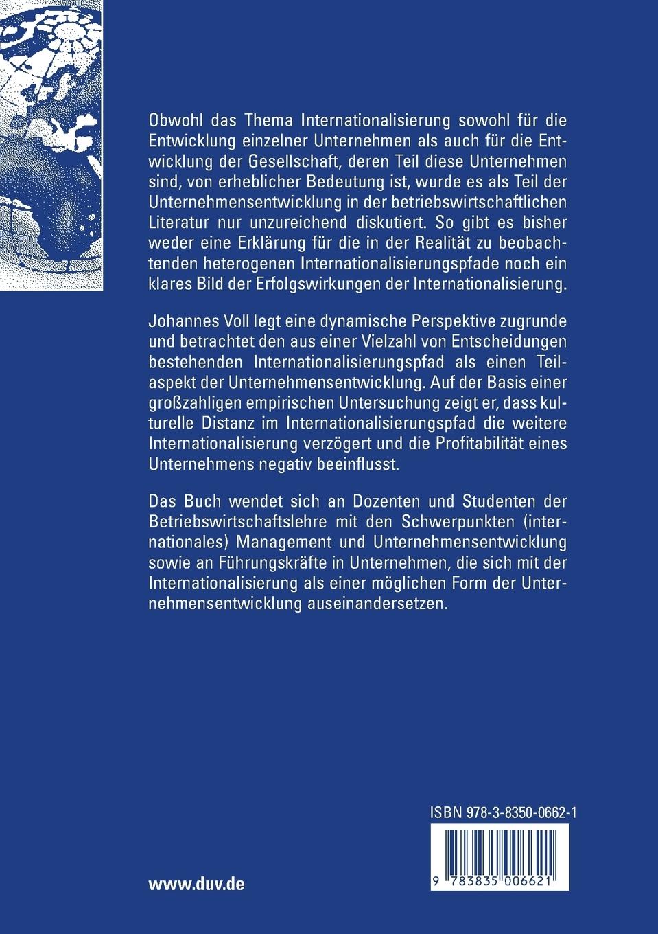 Rückseitencover Internationalisierung in der Unternehmensentwicklung