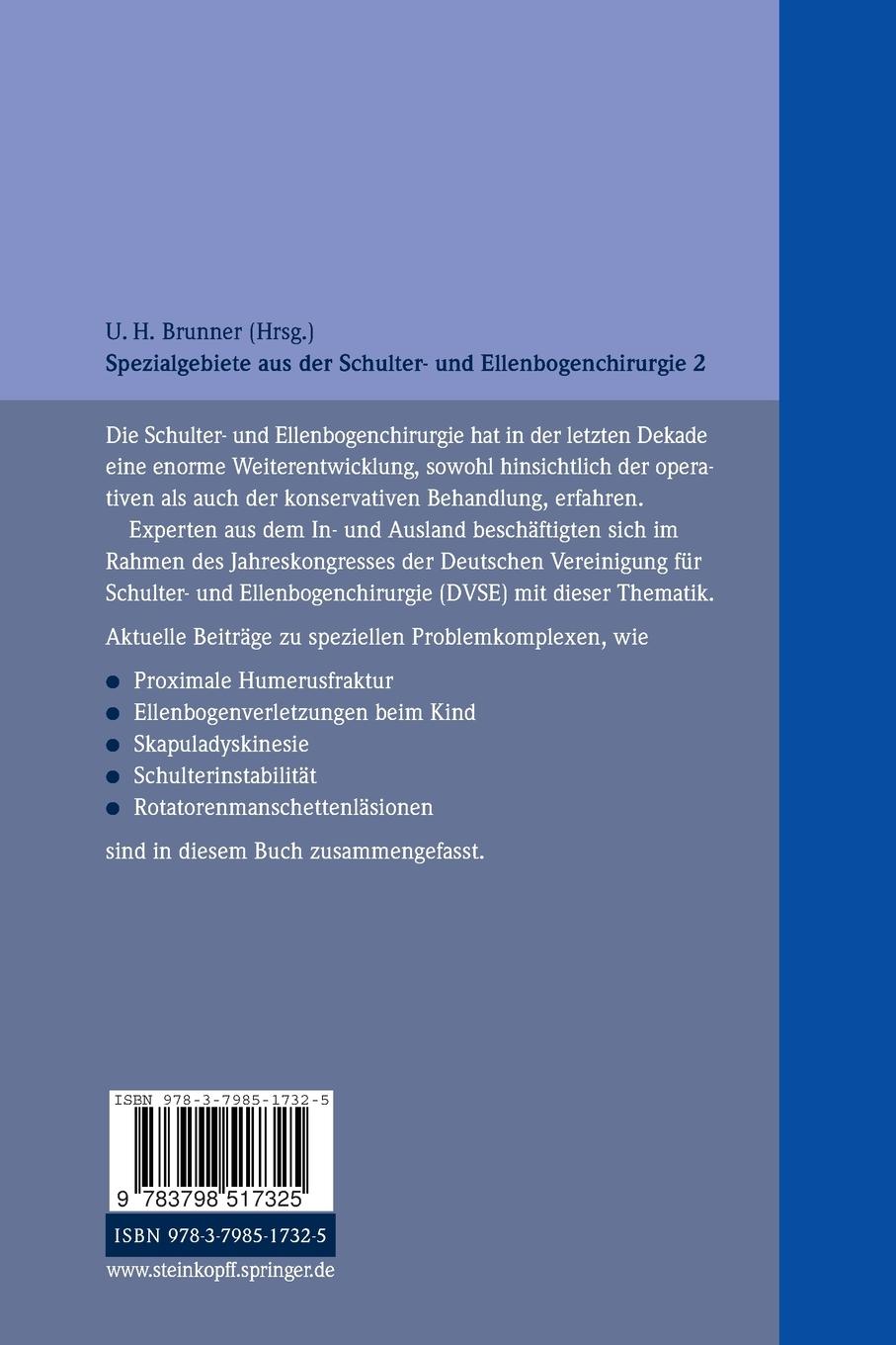 Rückseitencover Spezialgebiete aus der Schulter- und Ellenbogenchirurgie 2
