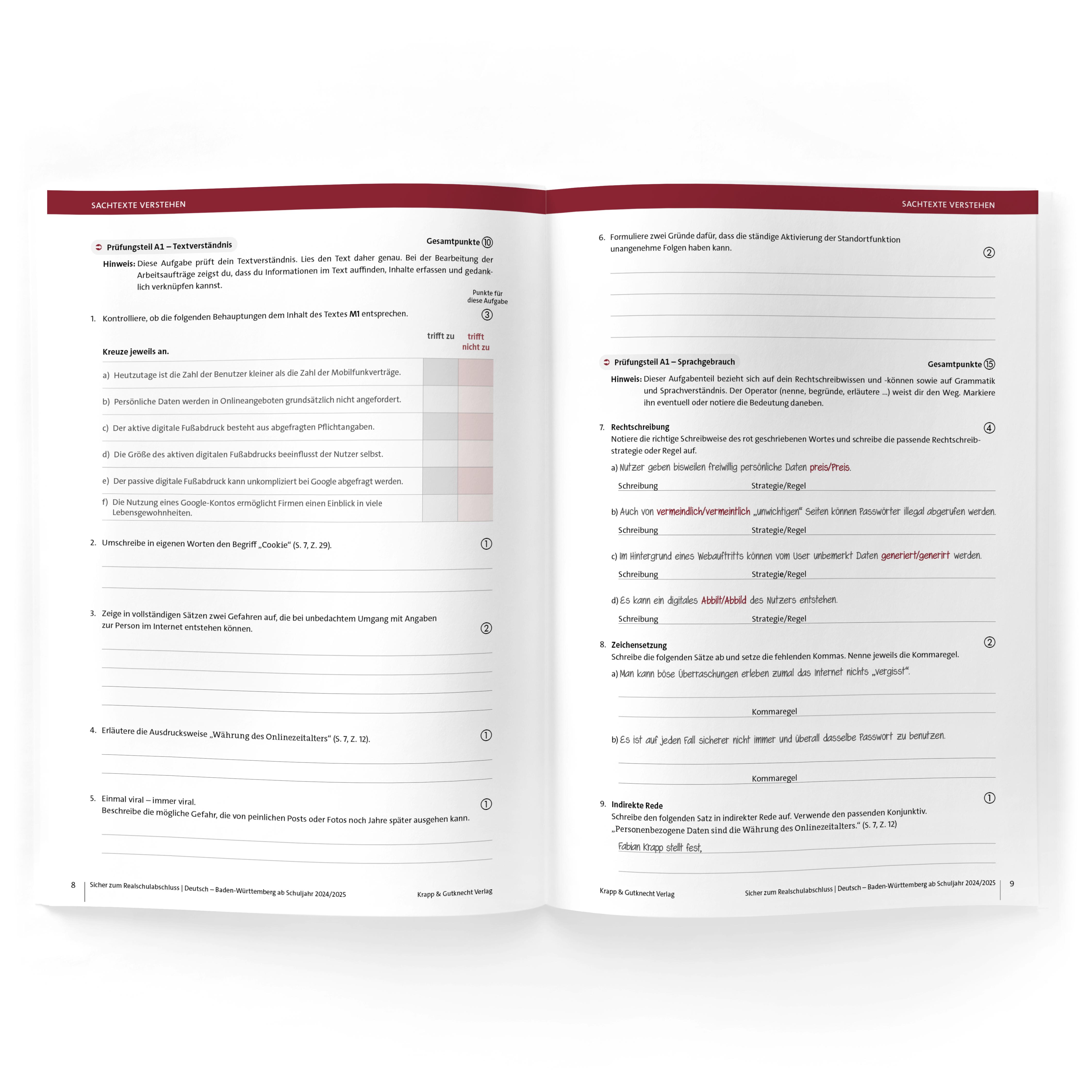 Beispielinhalt (Bild) Sicher zum Realschulabschluss Deutsch Baden-Württemberg 2026 - inkl. Lösungen und Download