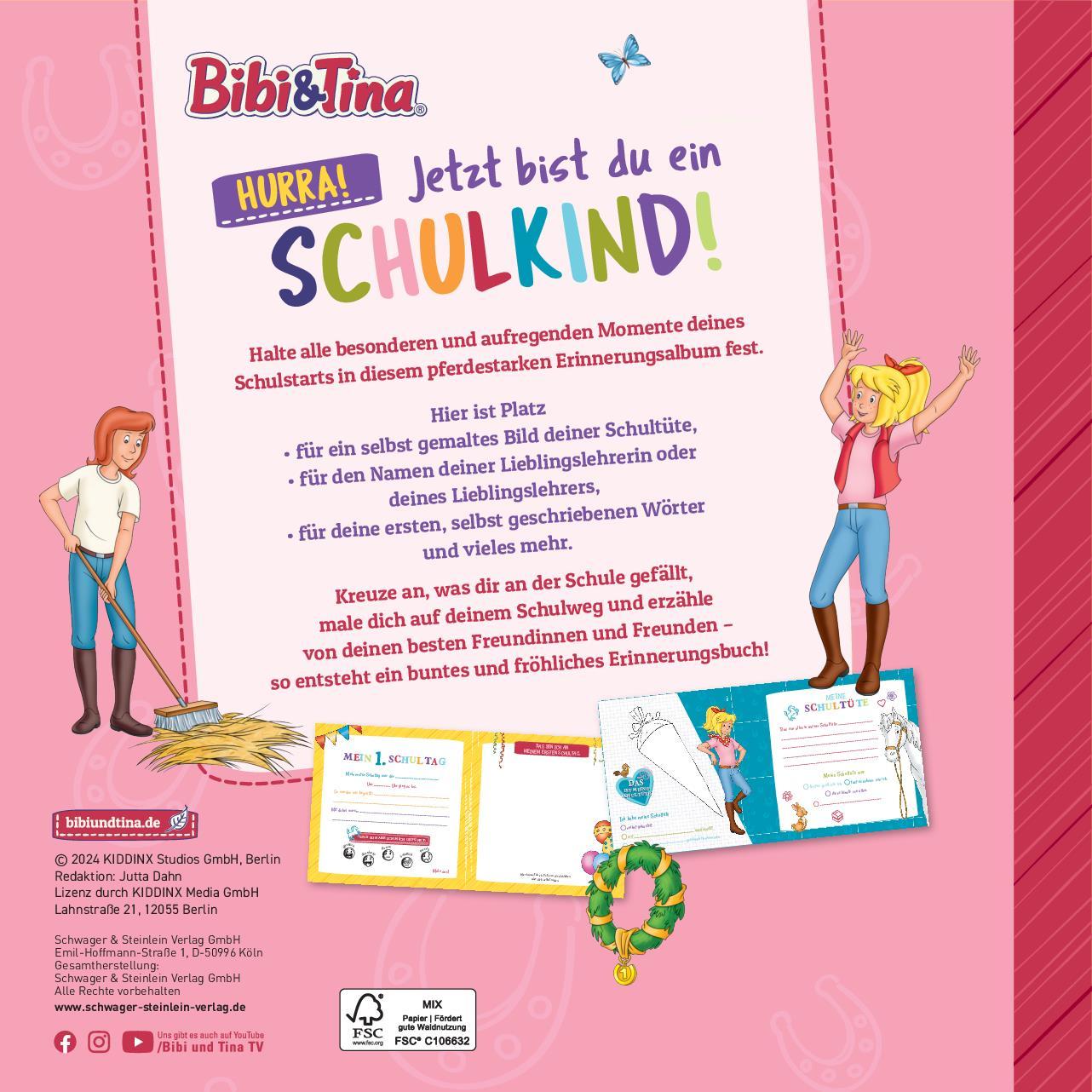 Rückseitencover Bibi & Tina: Ab heute bin ich Schulkind! Mein Erinnerungsalbum zum Schulanfang