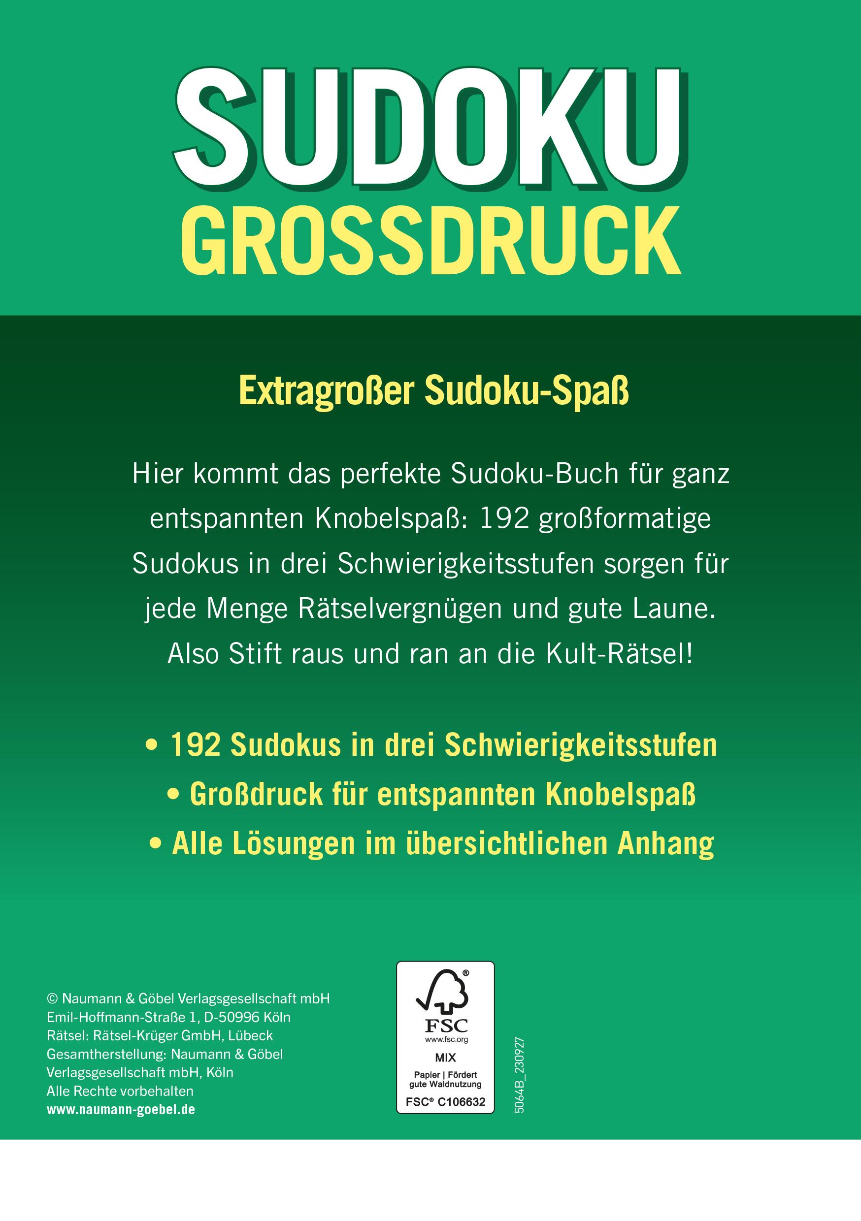 Rückseitencover Sudoku Großdruck - Band 1