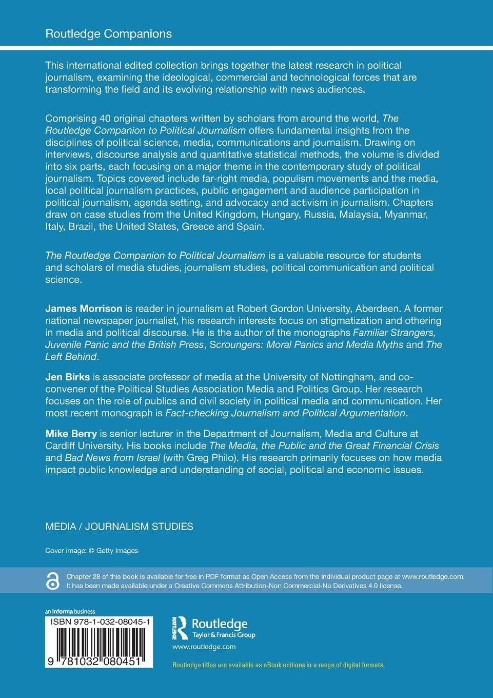 Rückseitencover The Routledge Companion to Political Journalism