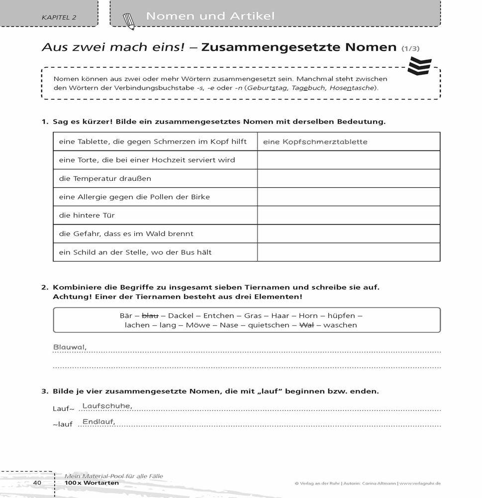 Beispielinhalt (Bild) 100 x Wortarten