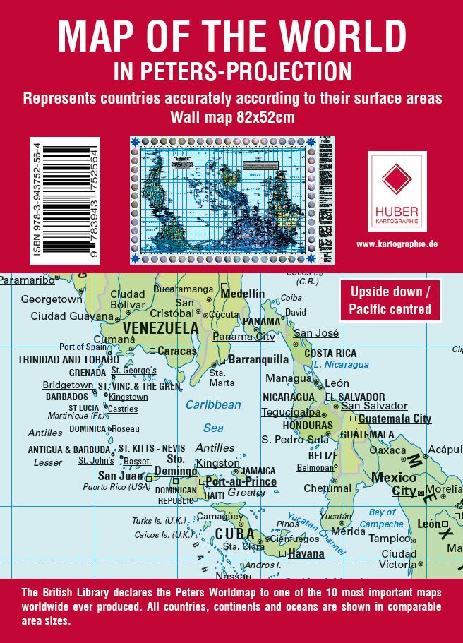 Vorderes Coverbild Poster Weltkarte Petersprojektion, Up-side down englisch (ca. 82,5 x 52,3 cm)
