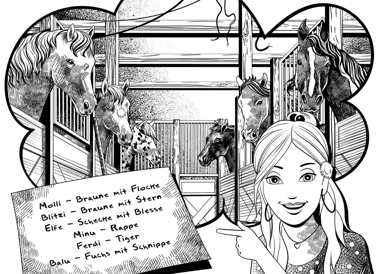 Beispielinhalt (Bild) Die drei !!!, Rätsel der schwarzen Pferde