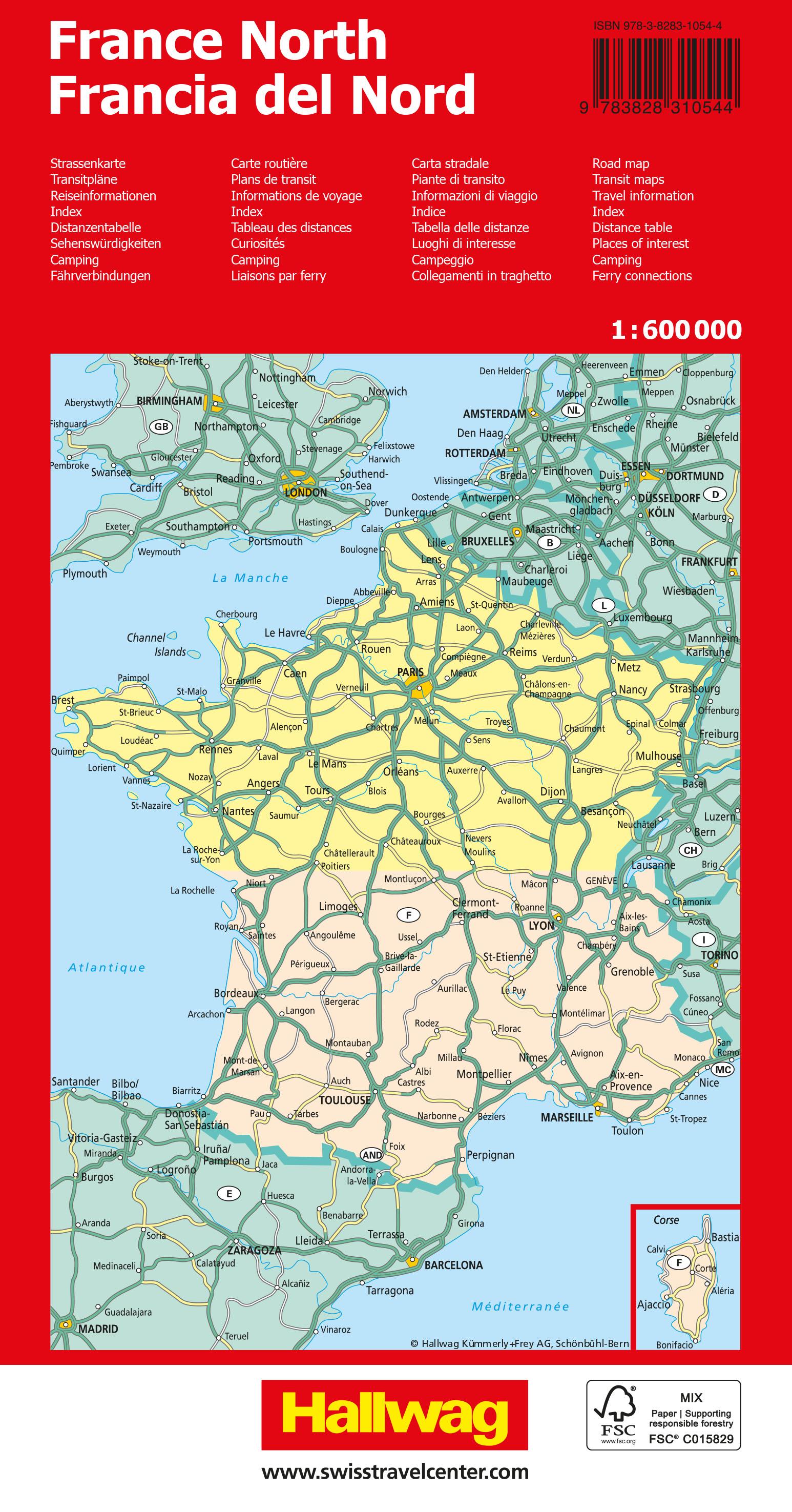 Rückseitencover Hallwag Strassenkarte Frankreich Nord 1:600.000