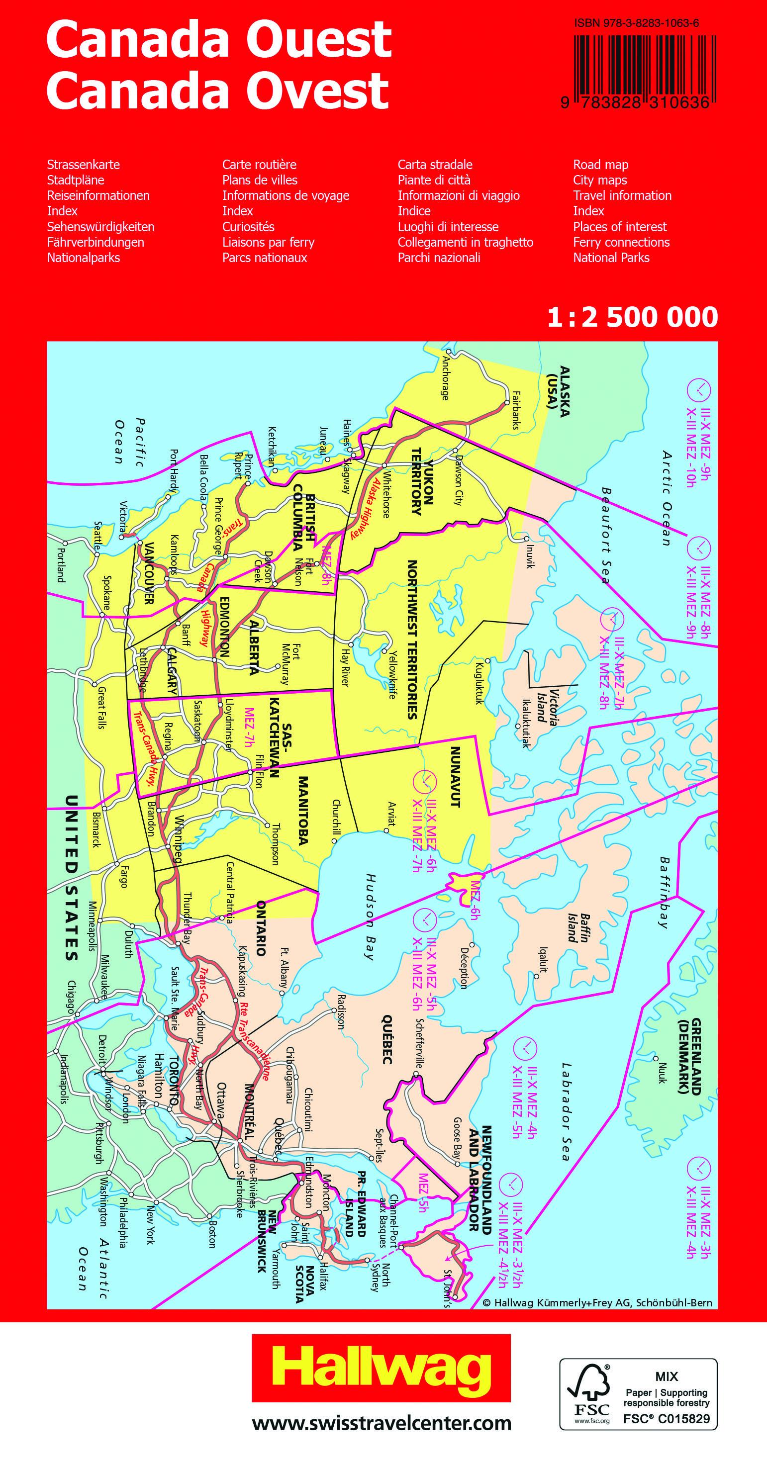 Rückseitencover Hallwag Strassenkarte Kanada West 1:2,5 Mio.