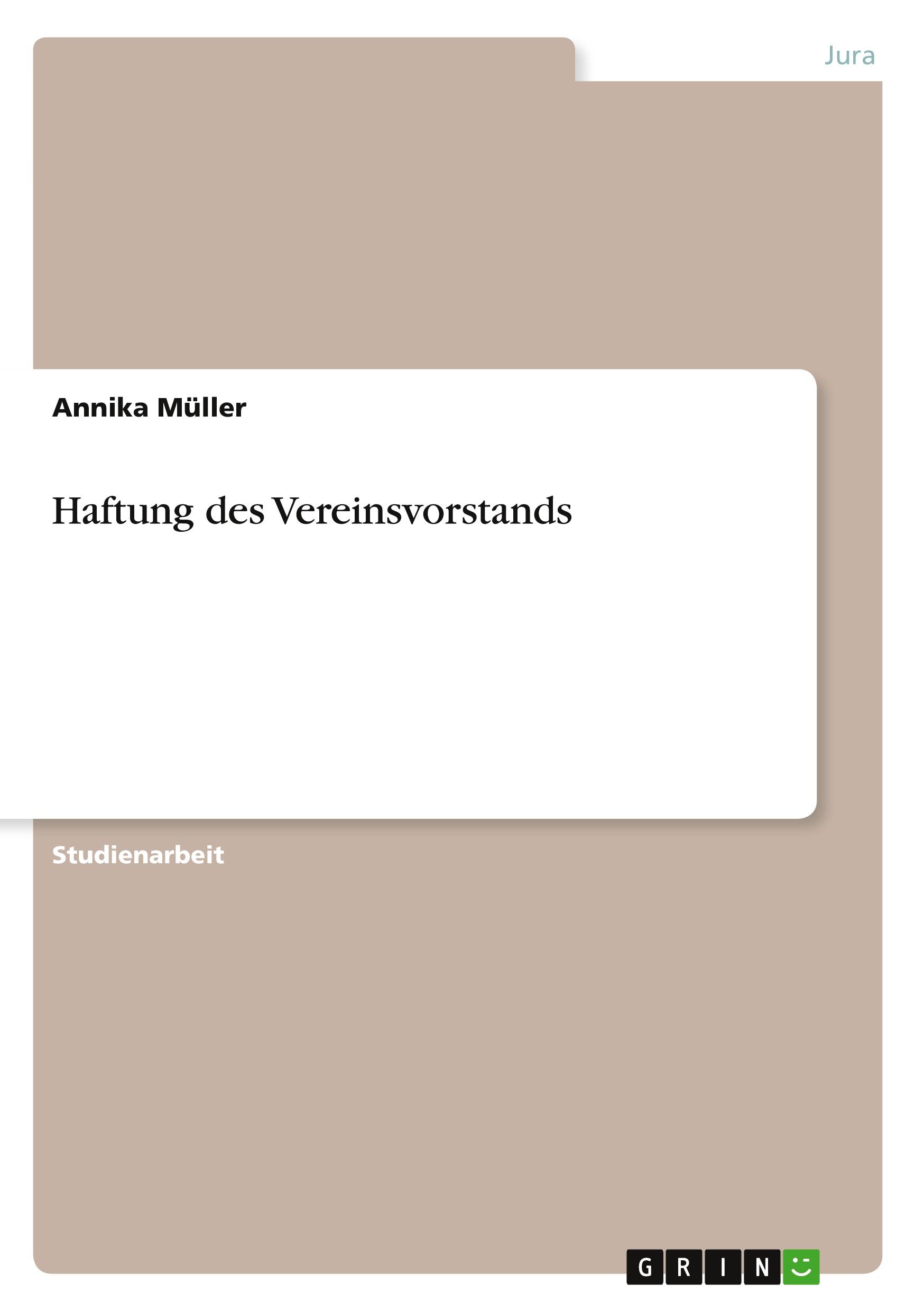 Vorderes Coverbild Haftung des Vereinsvorstands