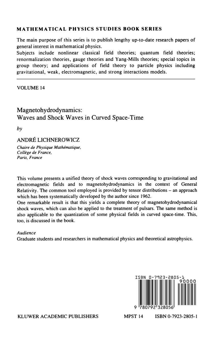 Rückseitencover Magnetohydrodynamics: Waves and Shock Waves in Curved Space-Time
