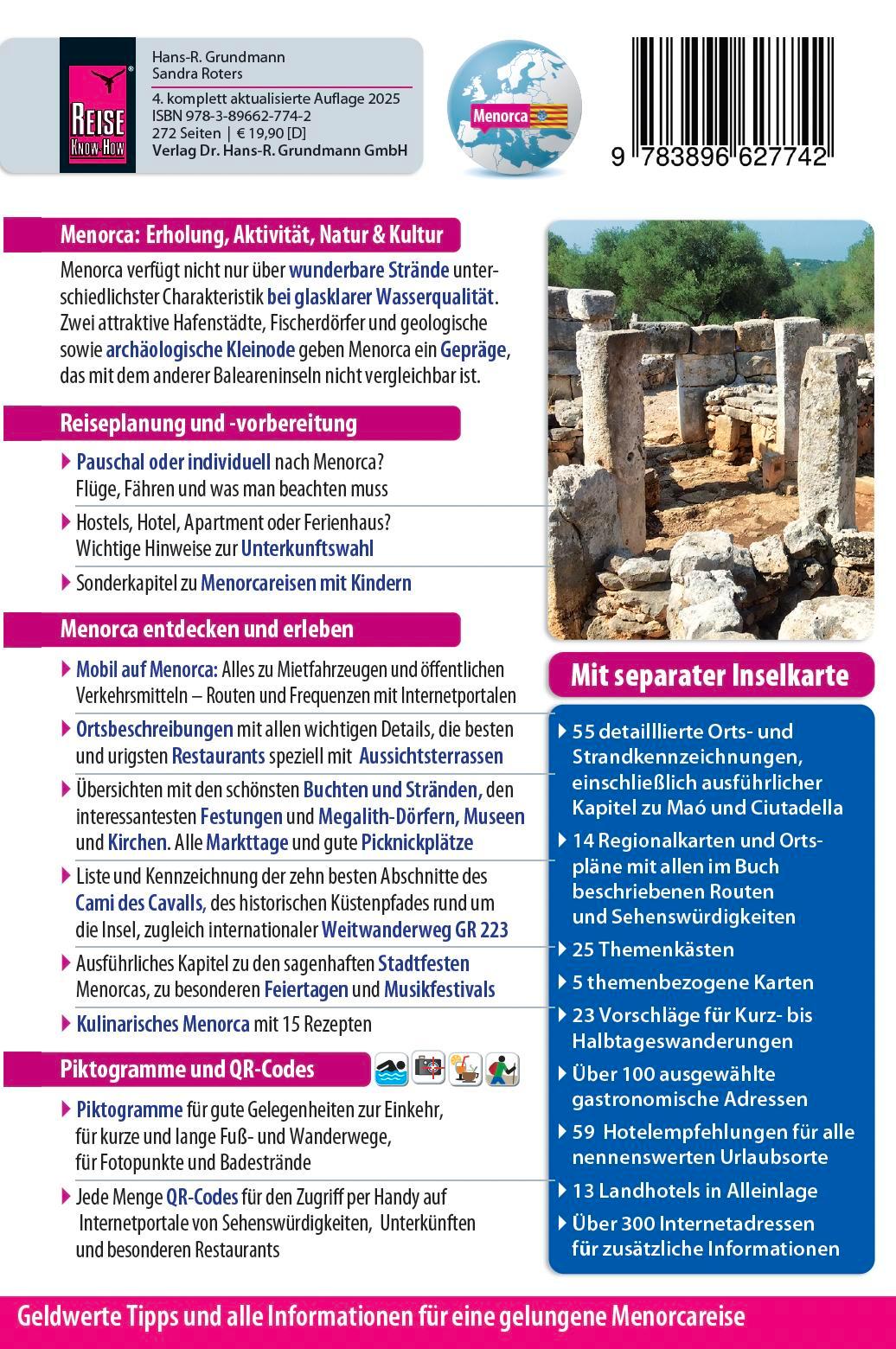 Rückseitencover Reise Know-How Reiseführer Menorca, die andere Baleareninsel