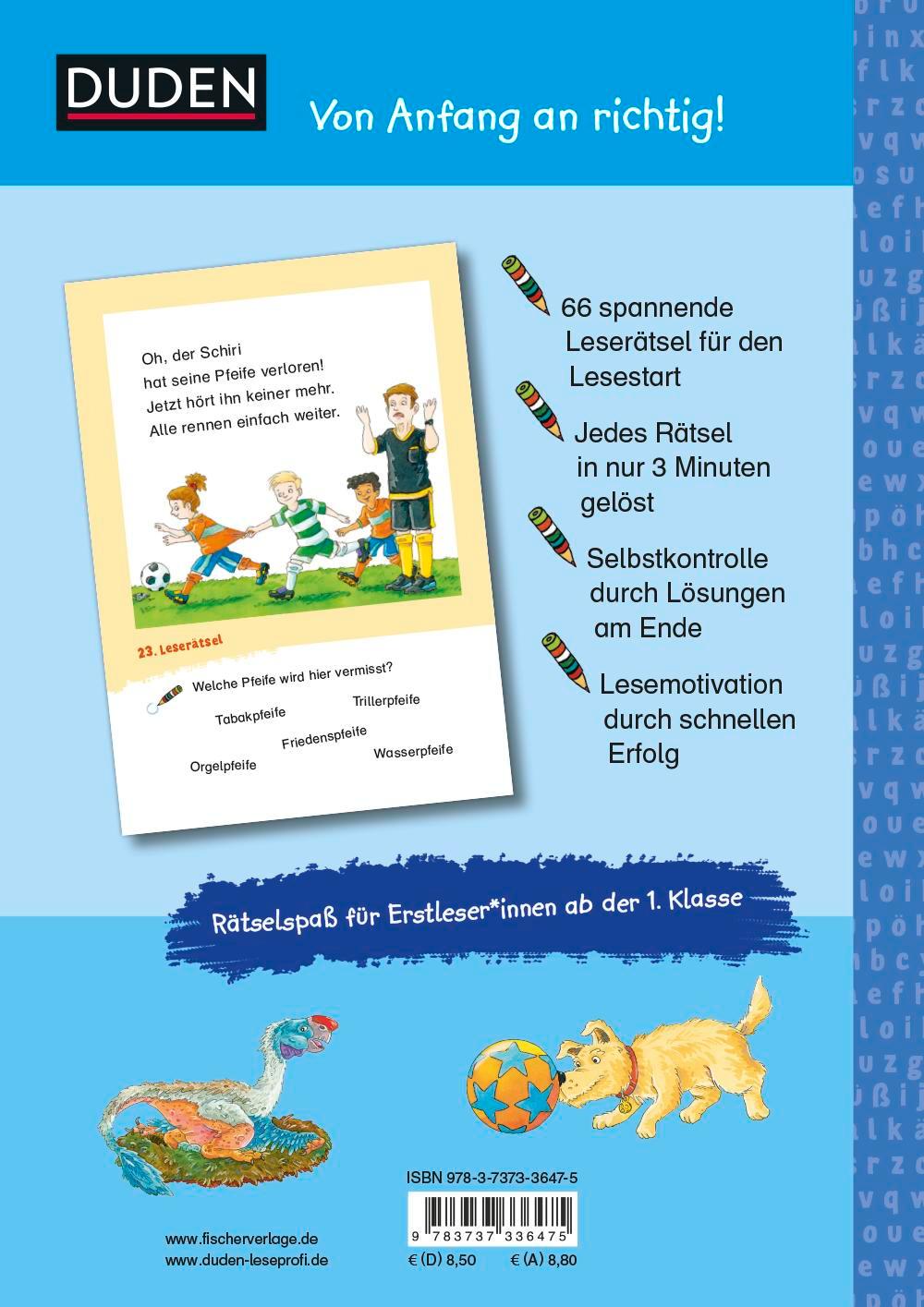 Rückseitencover Duden Leseprofi - Coole Leserätsel zum Schulstart - Dinos und Fußball, 1. Klasse