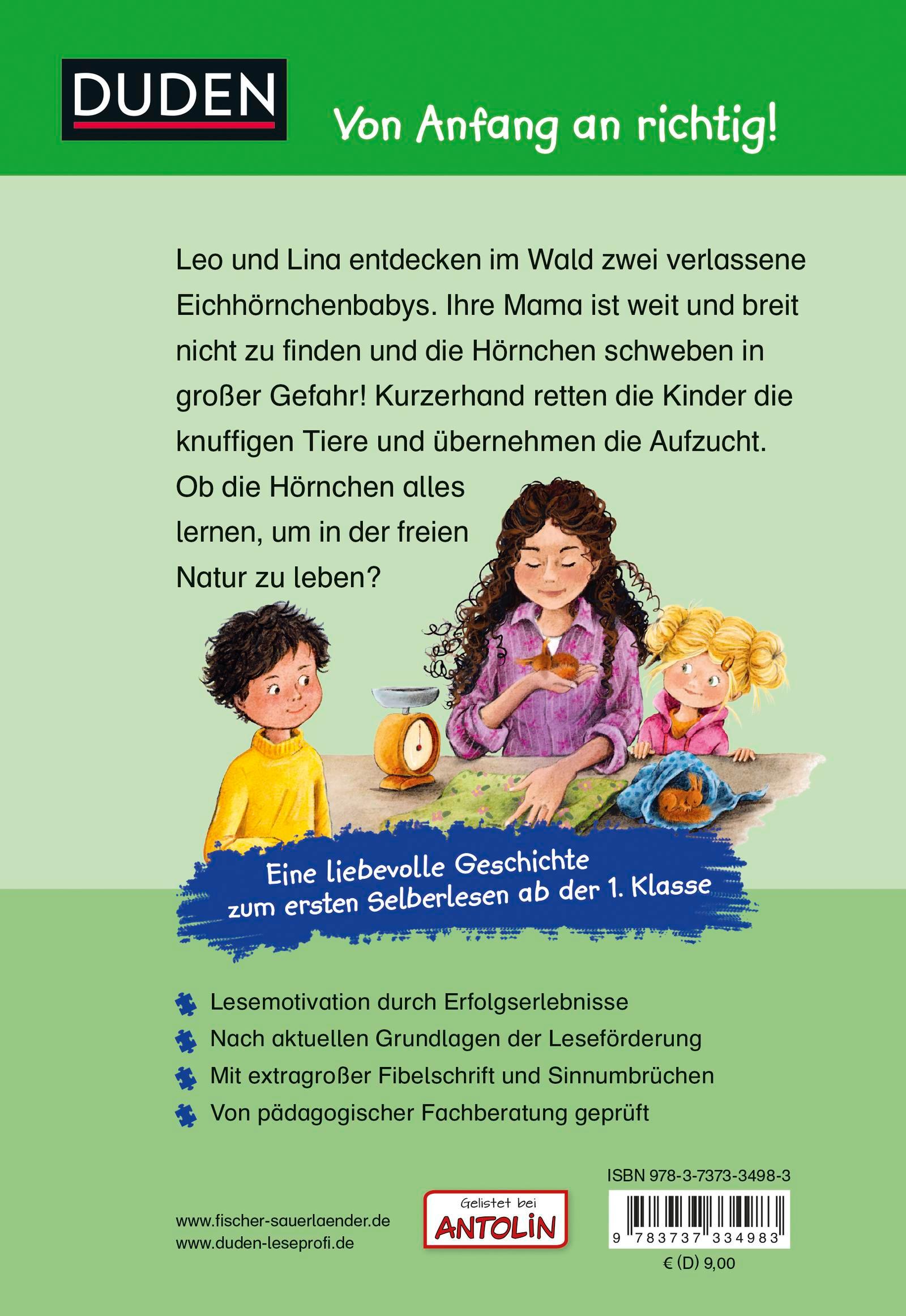 Rückseitencover Duden Leseprofi - Rettung für die Eichhörnchen, 1. Klasse